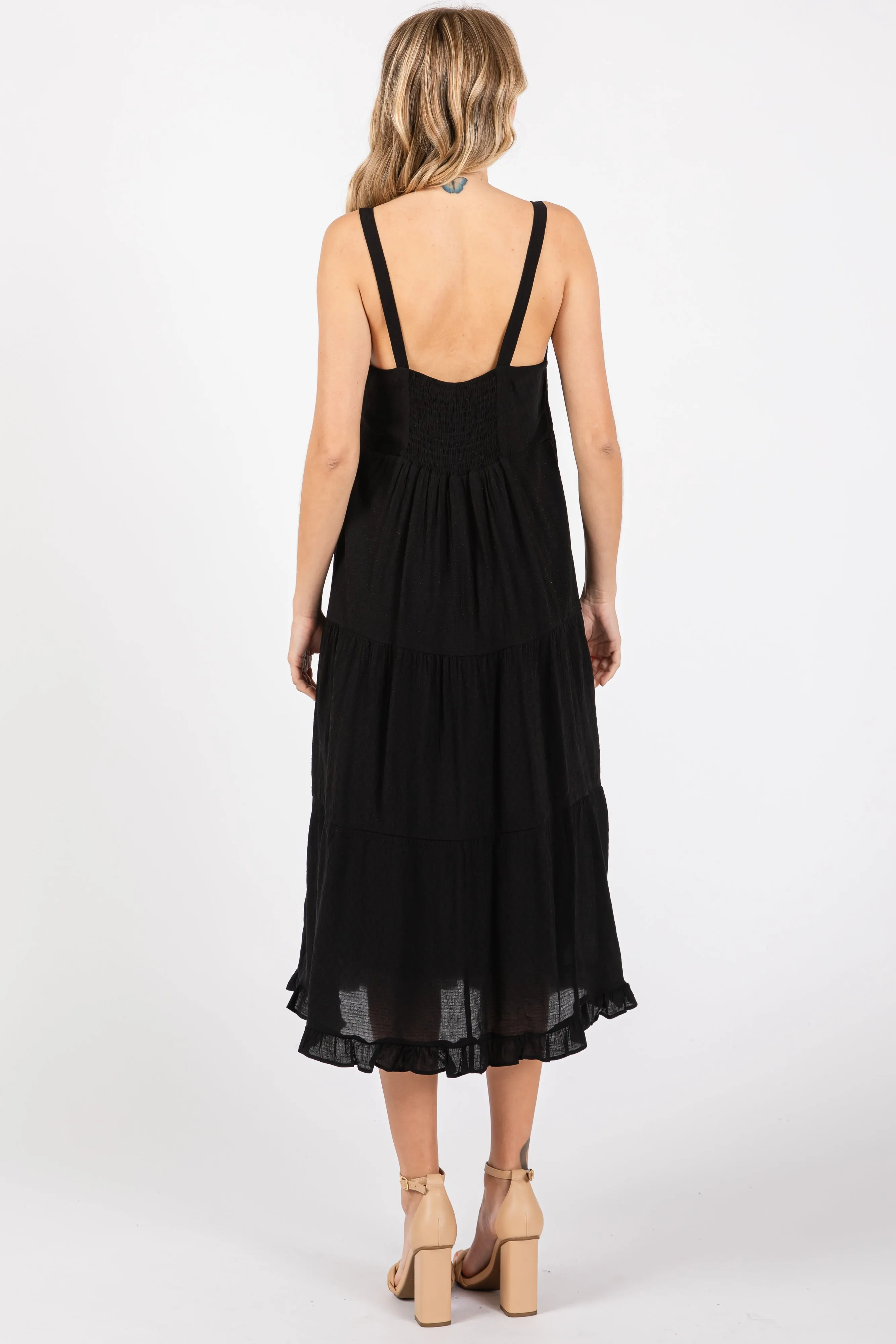 Black Sleeveless Button Tiered Midi Dress sold by Pinkblush product image thumbnail 3