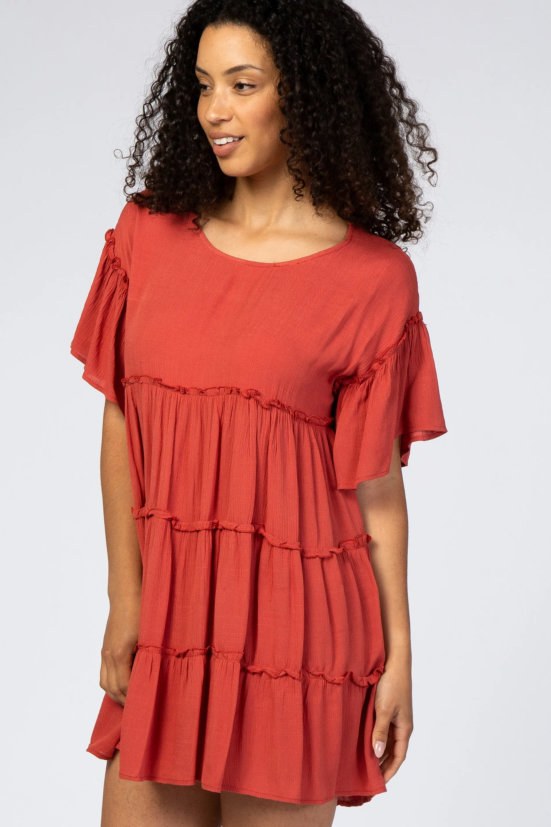 Rust Tiered Mini Dress sold by Pinkblush product image thumbnail 2