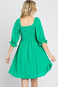 Green Smocked Puff Sleeve Dress sold by Pinkblush
