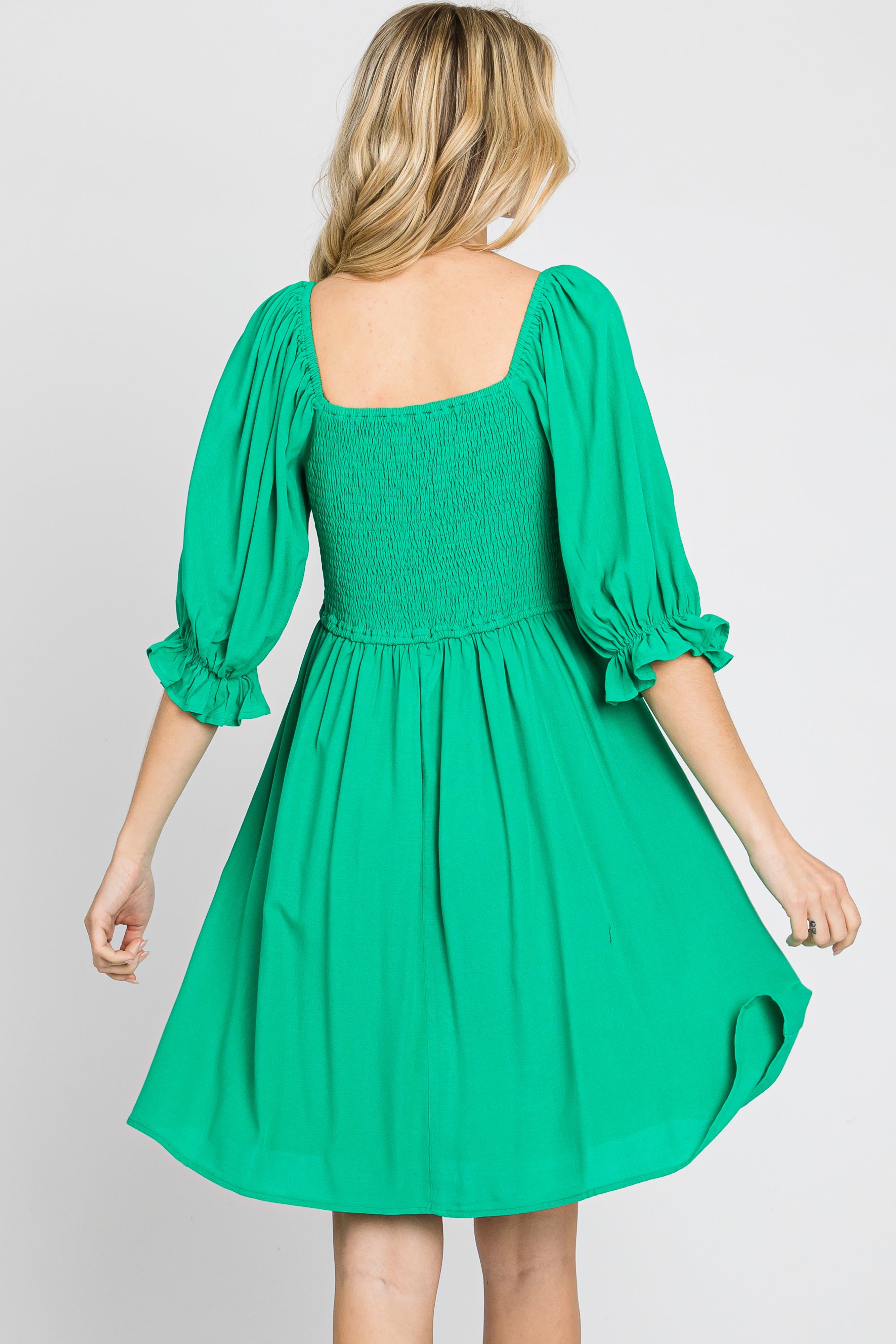 Green Smocked Puff Sleeve Dress sold by Pinkblush product image thumbnail 5
