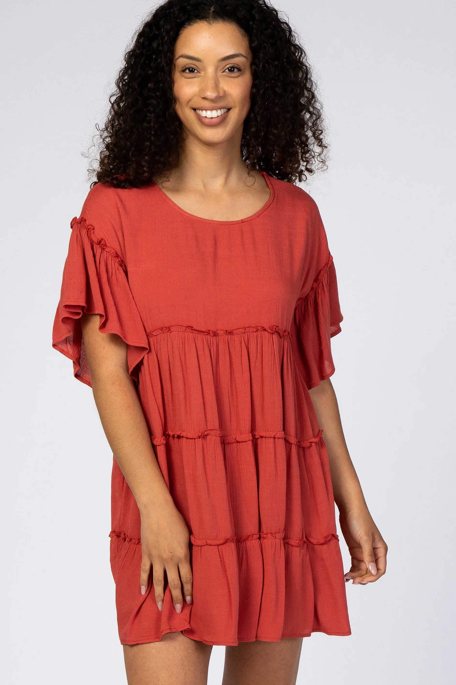 Rust Tiered Mini Dress sold by Pinkblush product image thumbnail 4