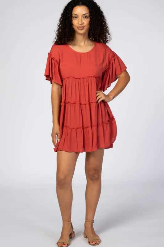 Rust Tiered Mini Dress sold by Pinkblush
