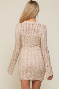 Beige Ladder Knit Long Sleeve Maternity Dress/Tunic sold by Pinkblush