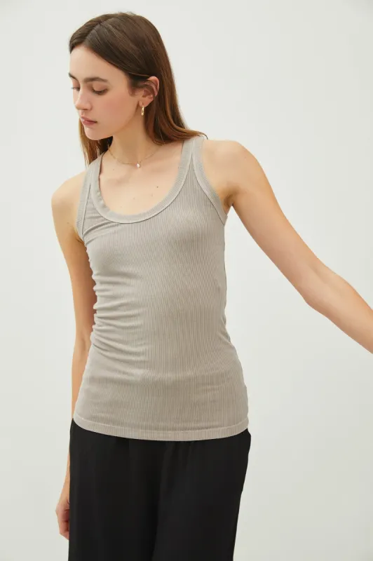 Taupe Sleeveless Ribbed Top sold by Pinkblush