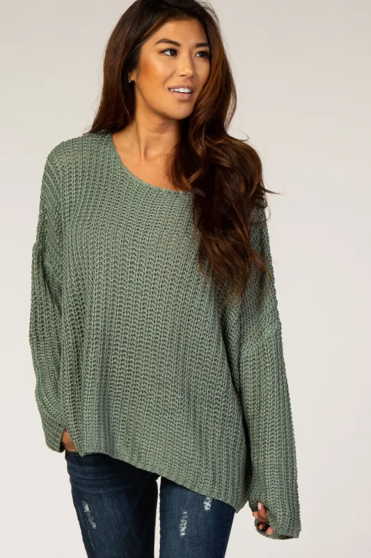 Light Olive Chunky Knit Boat Neck Sweater sold by Pinkblush