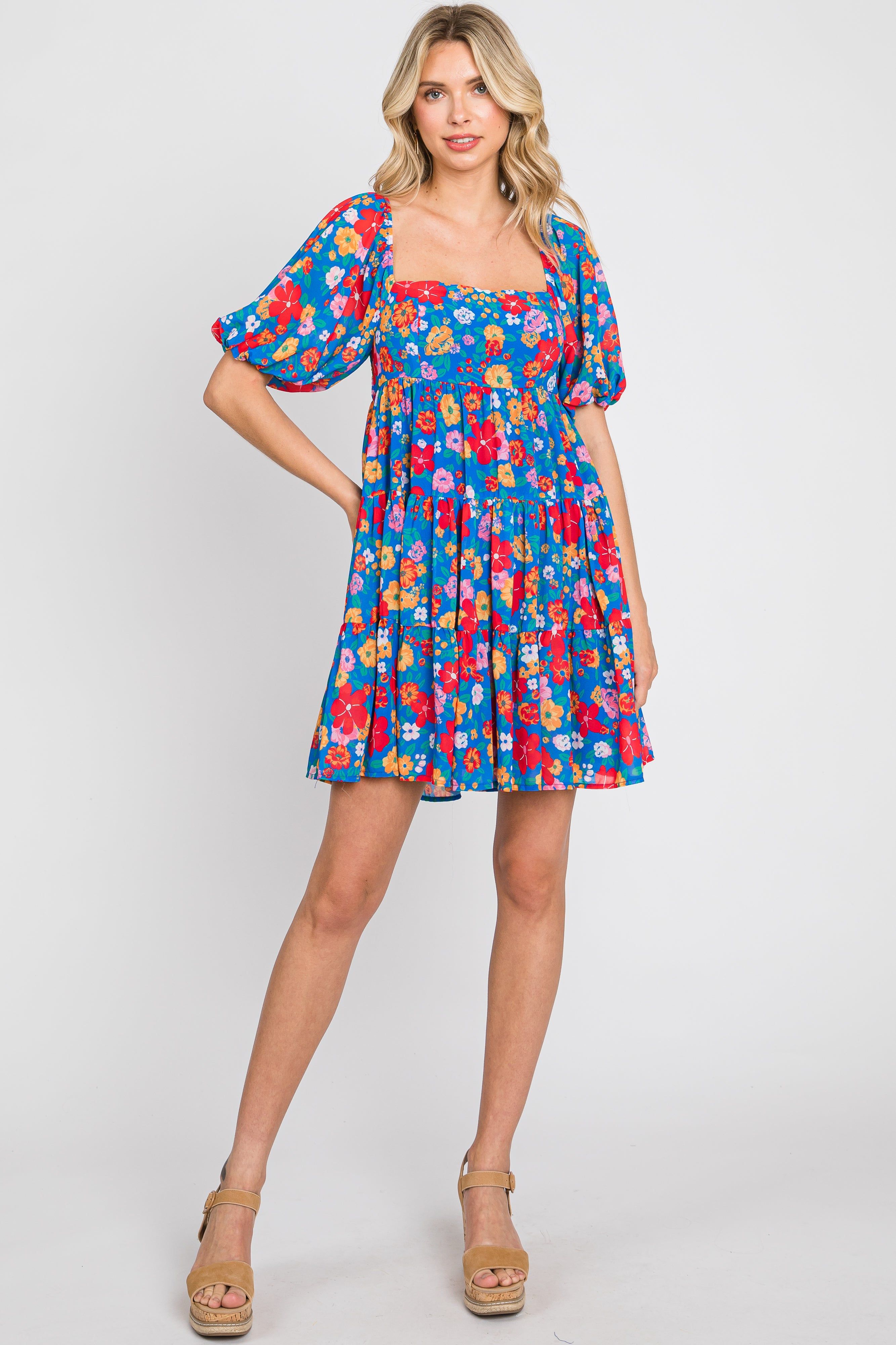 Royal Blue Floral Tiered Mini Dress sold by Pinkblush product image thumbnail 4