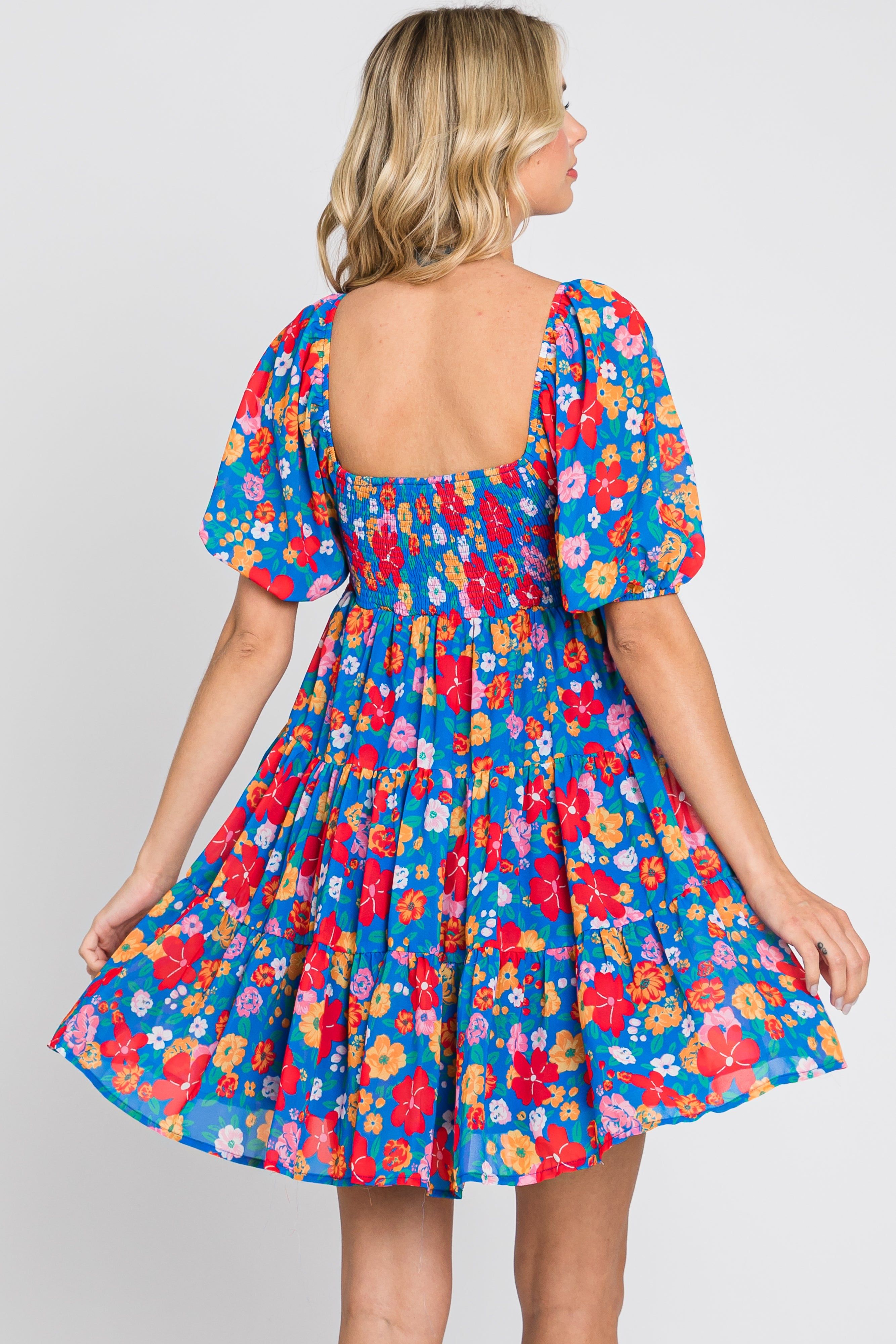 Royal Blue Floral Tiered Mini Dress sold by Pinkblush product image thumbnail 3