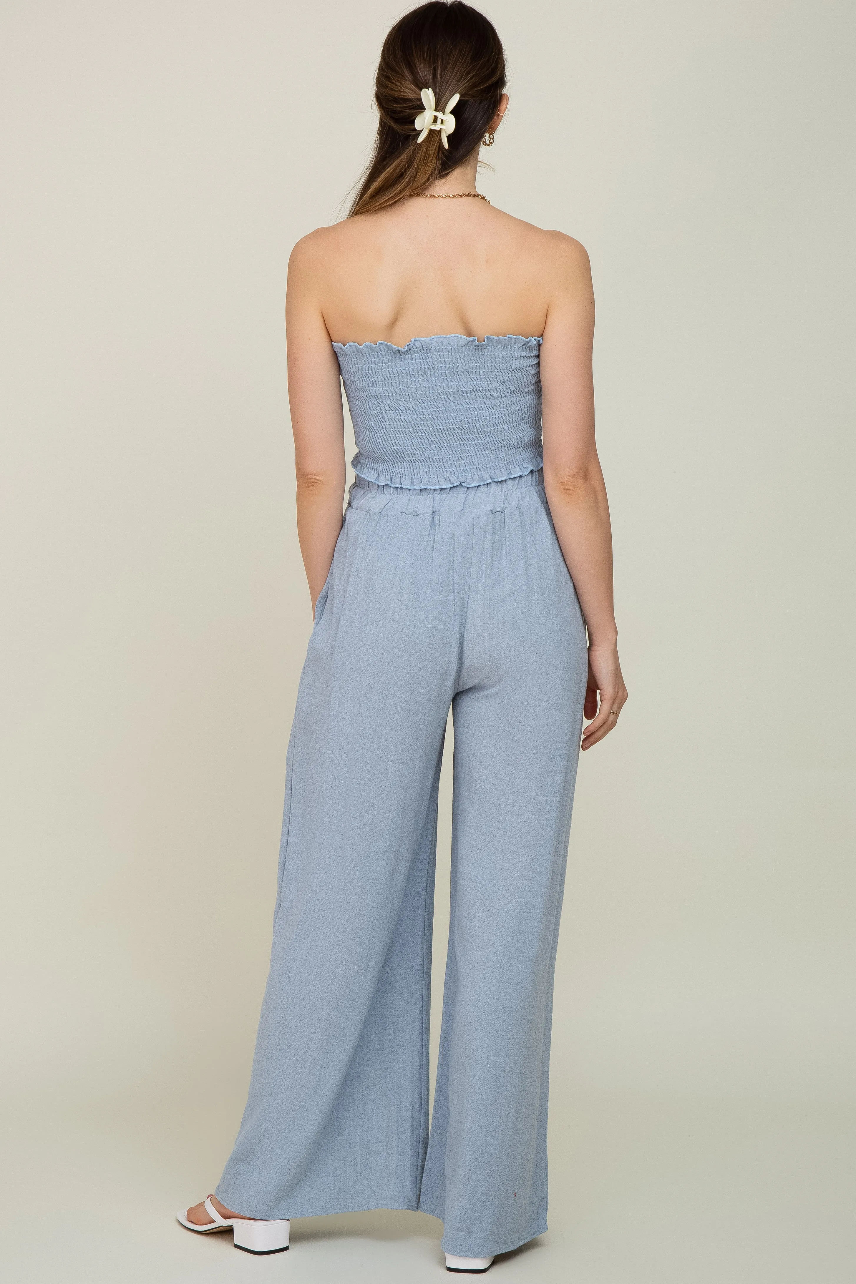 Light Blue Front Tie Crop Top and Pant Maternity Set sold by Pinkblush product image thumbnail 3