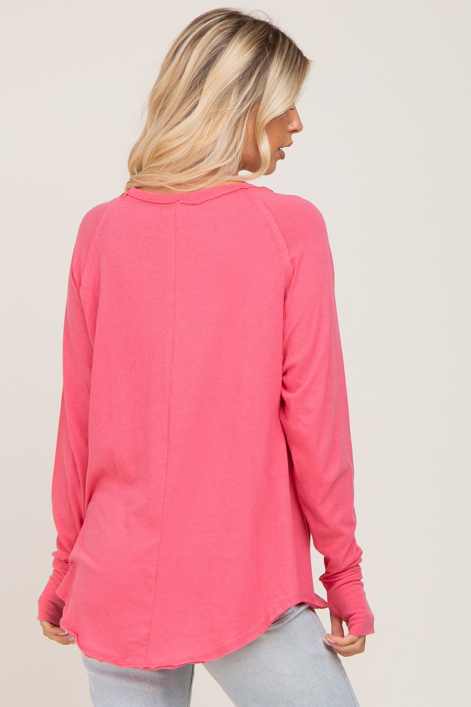 Fuchsia Distressed Seam Long Sleeve Top sold by Pinkblush product image thumbnail 3