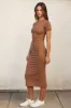 Camel Ribbed Knit Bodycon Midi Dress sold by Pinkblush