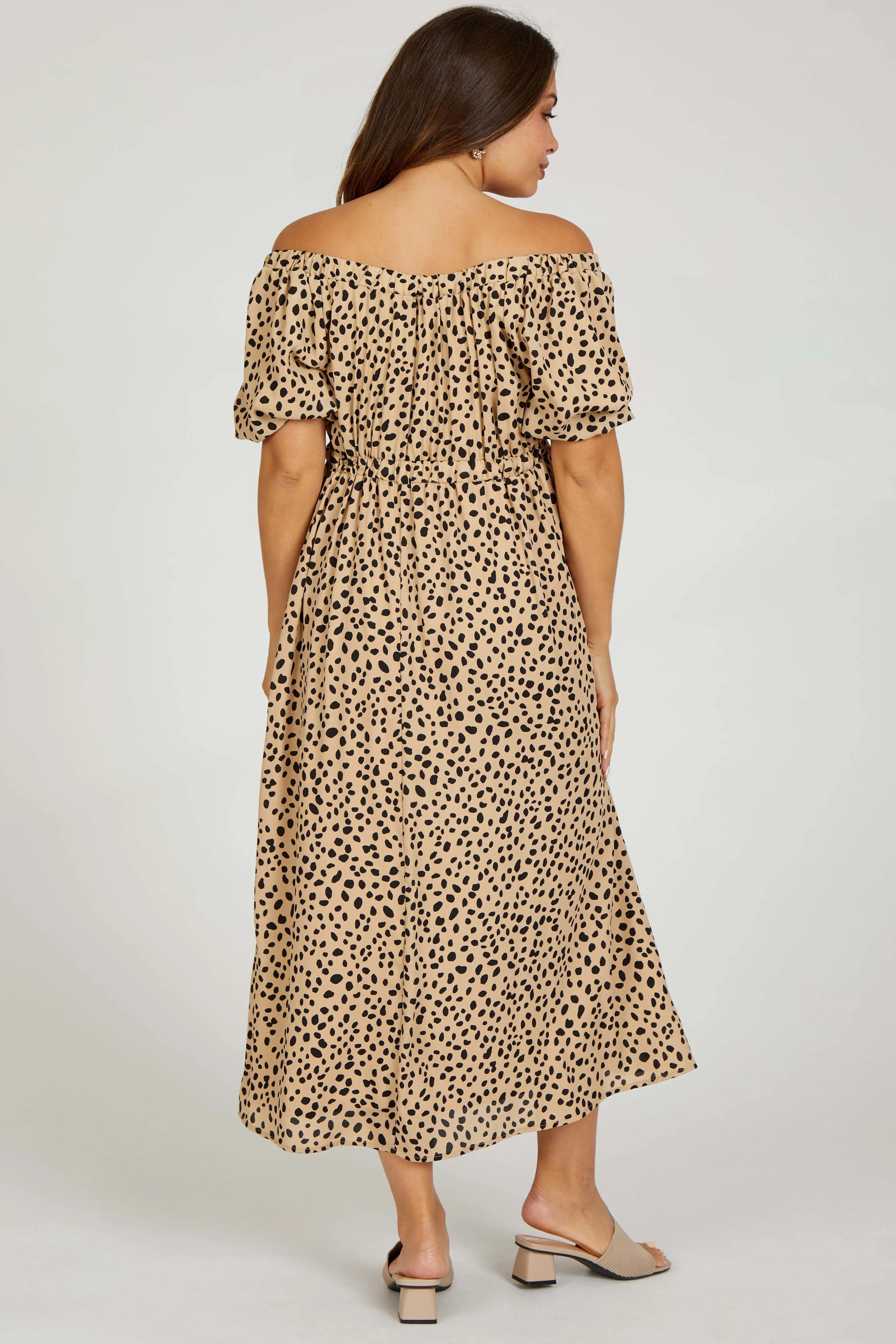 Taupe Printed Puff Short Sleeve Maternity Midi Dress sold by Pinkblush product image thumbnail 3