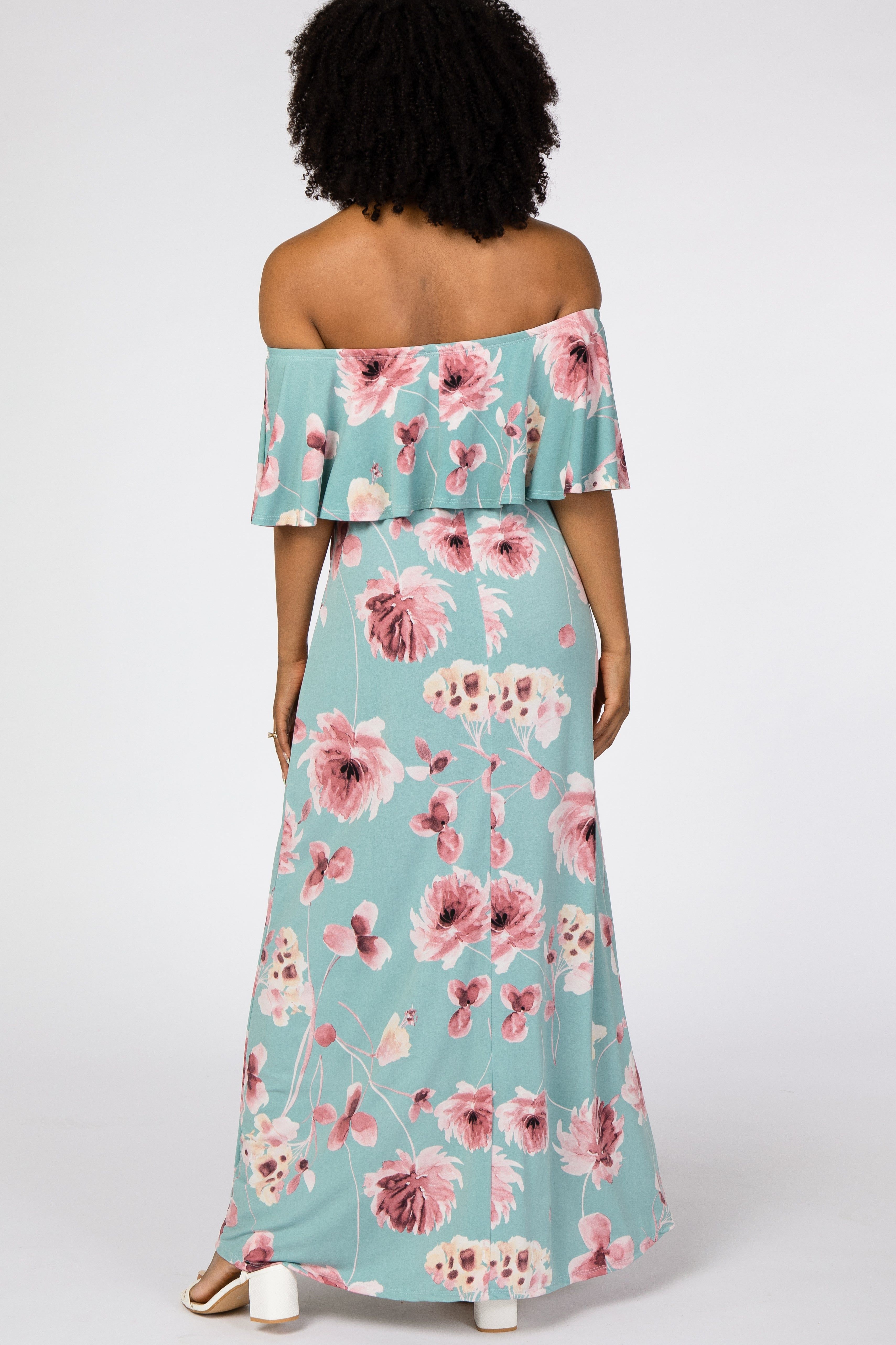Mint Green Floral Off Shoulder Maxi Dress sold by Pinkblush product image thumbnail 3
