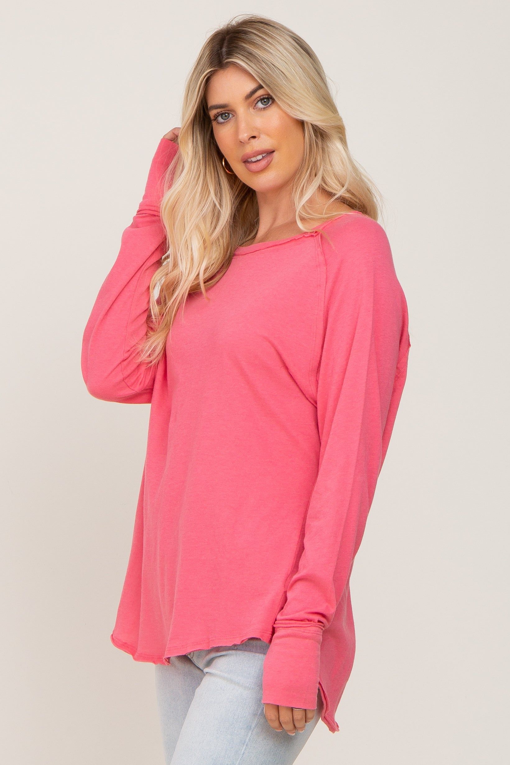 Fuchsia Distressed Seam Long Sleeve Top sold by Pinkblush product image thumbnail 2