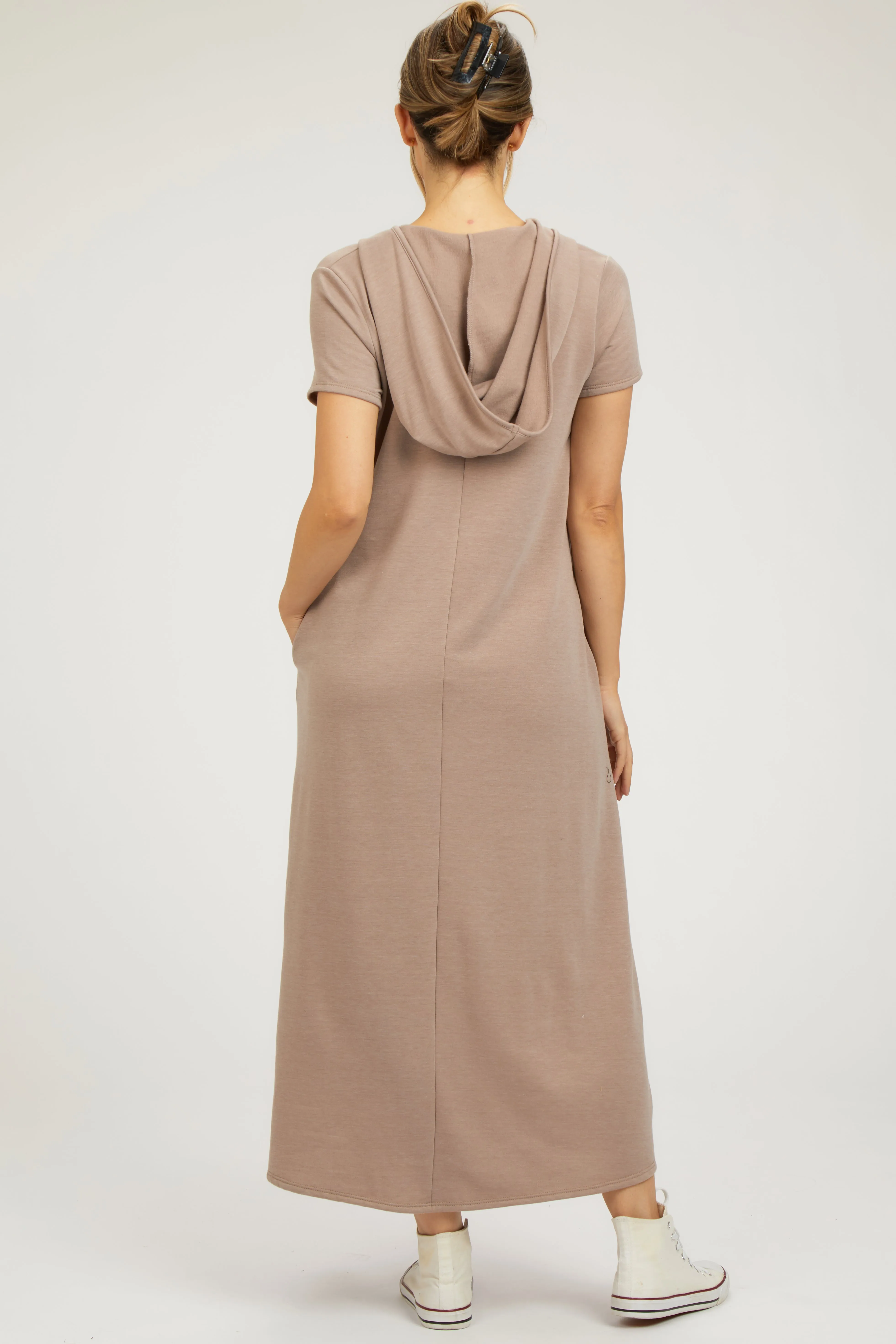 Mocha Fleece Hooded Maternity Midi Dress sold by Pinkblush product image thumbnail 3