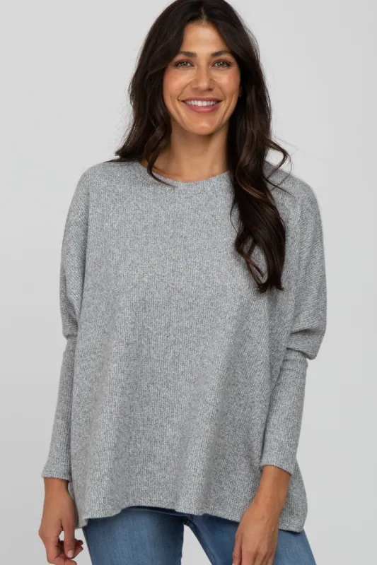 Heather Grey Dolman Sleeve Soft Knit Top sold by Pinkblush