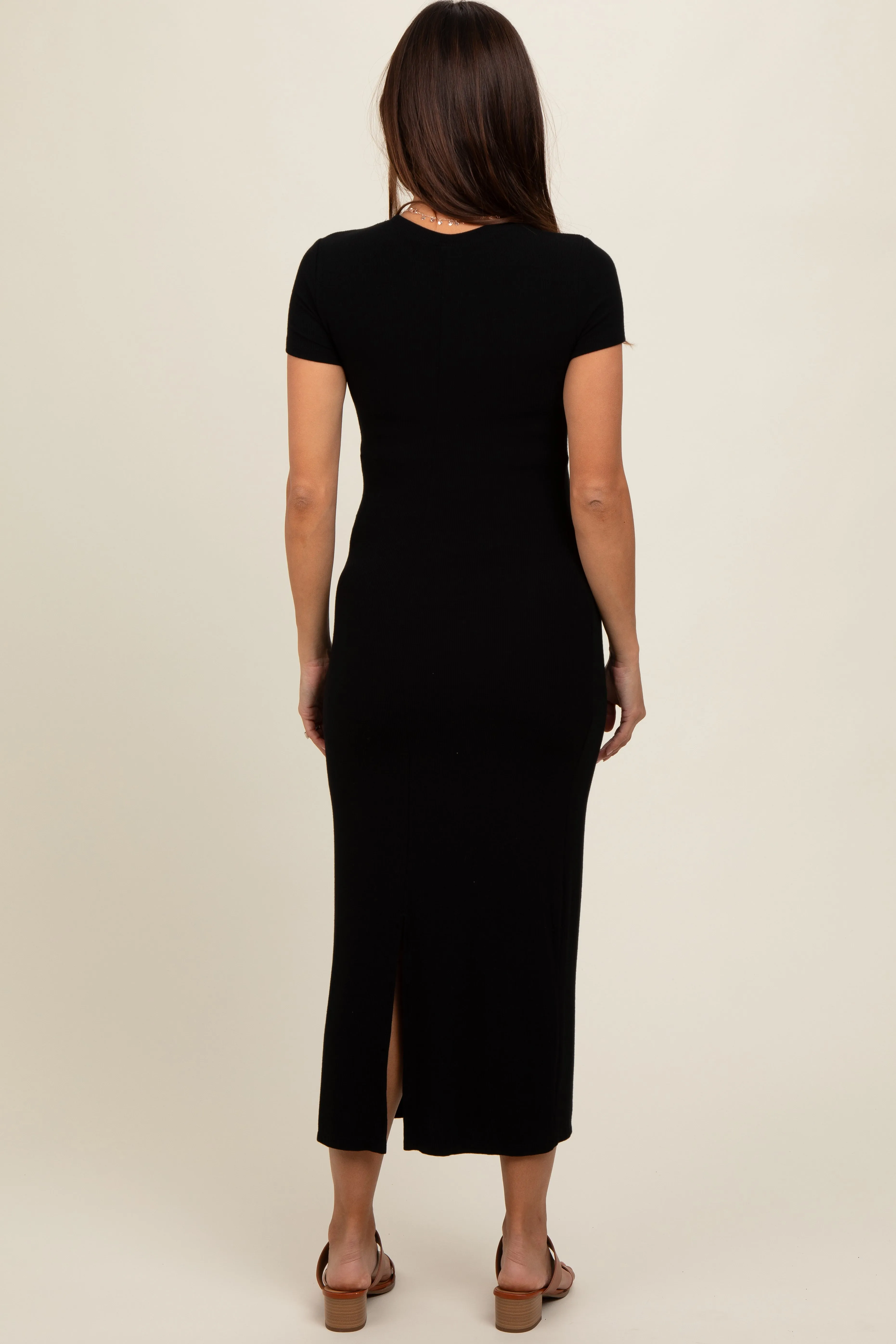 Black Rib Knit Back Slit Maternity Dress sold by Pinkblush product image thumbnail 4