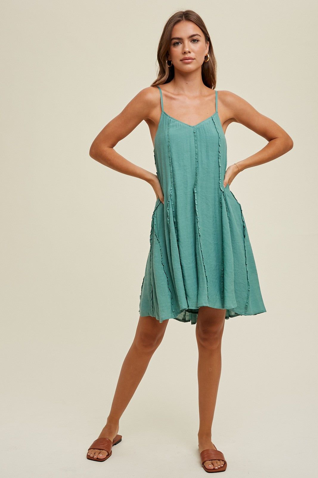 Pistachio Flared Mini Dress With Ruffle Detail sold by Pinkblush product image thumbnail 2