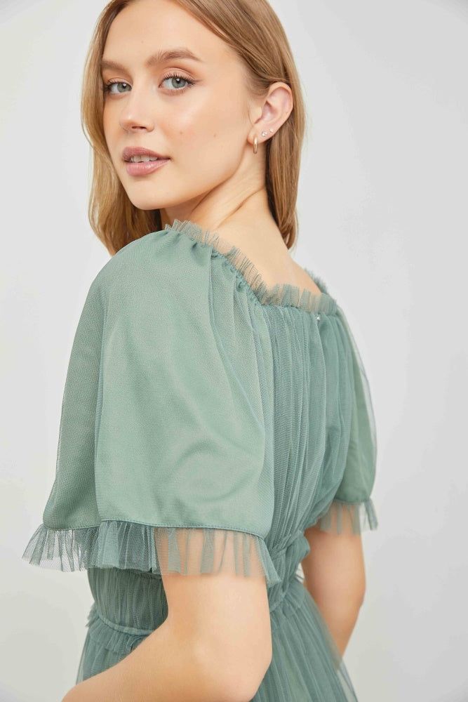 Dusty Teal Tulle Maxi Dress sold by Pinkblush product image thumbnail 2