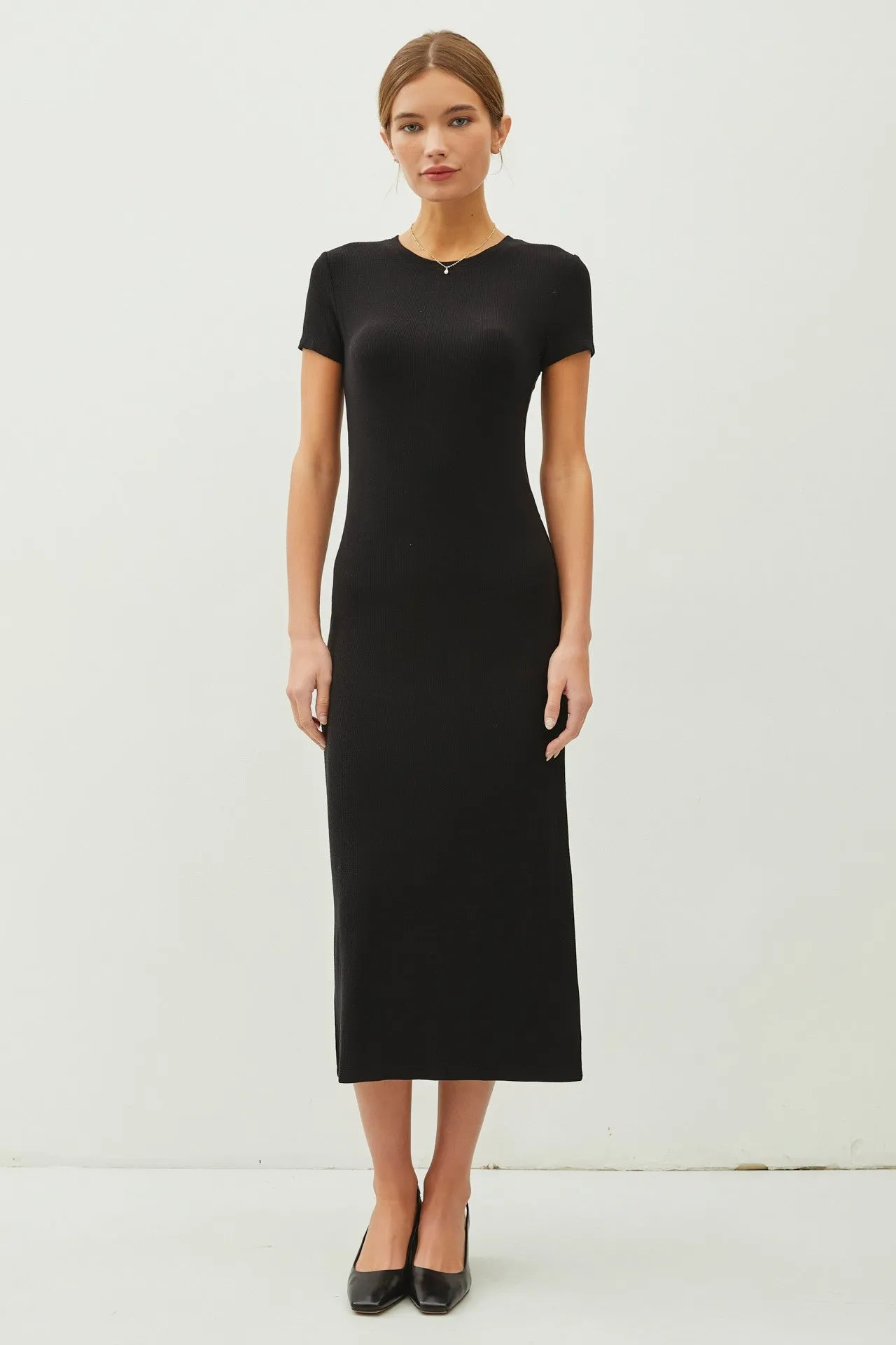 Black Rib Knit Back Slit Maternity Dress sold by Pinkblush product image thumbnail 5