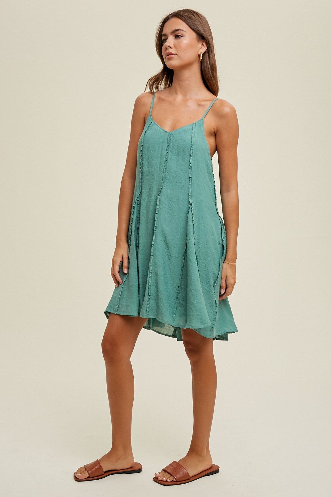 Pistachio Flared Mini Dress With Ruffle Detail sold by Pinkblush product image thumbnail 3