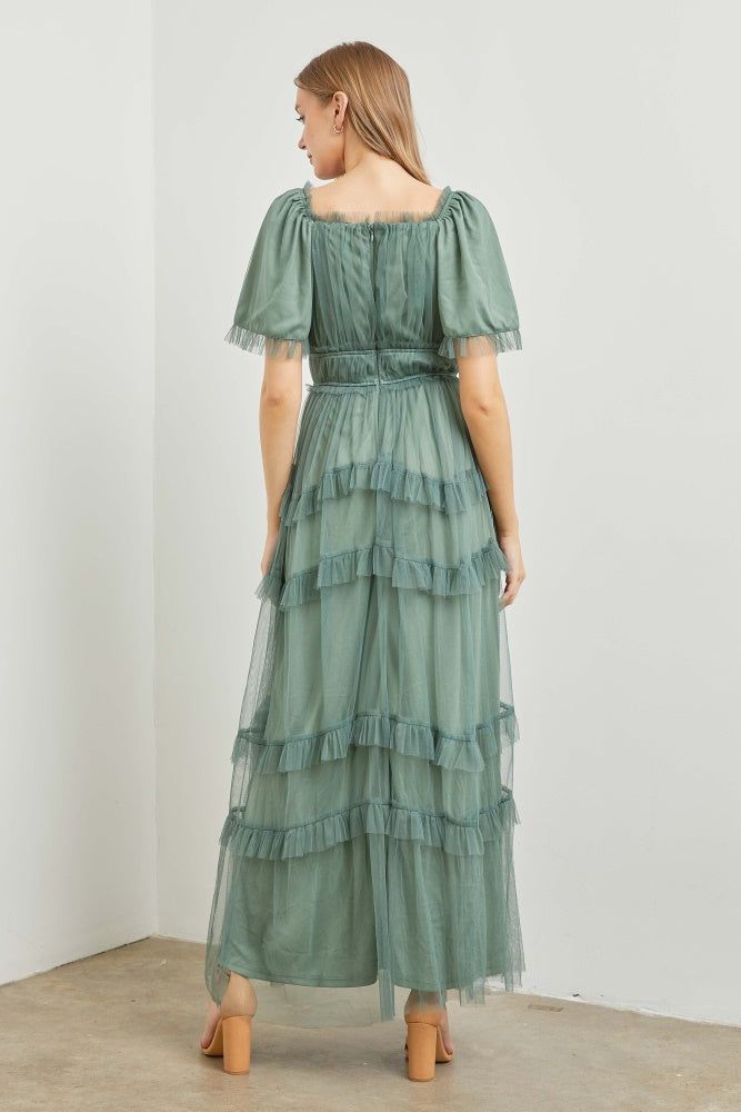 Dusty Teal Tulle Maxi Dress sold by Pinkblush product image thumbnail 3