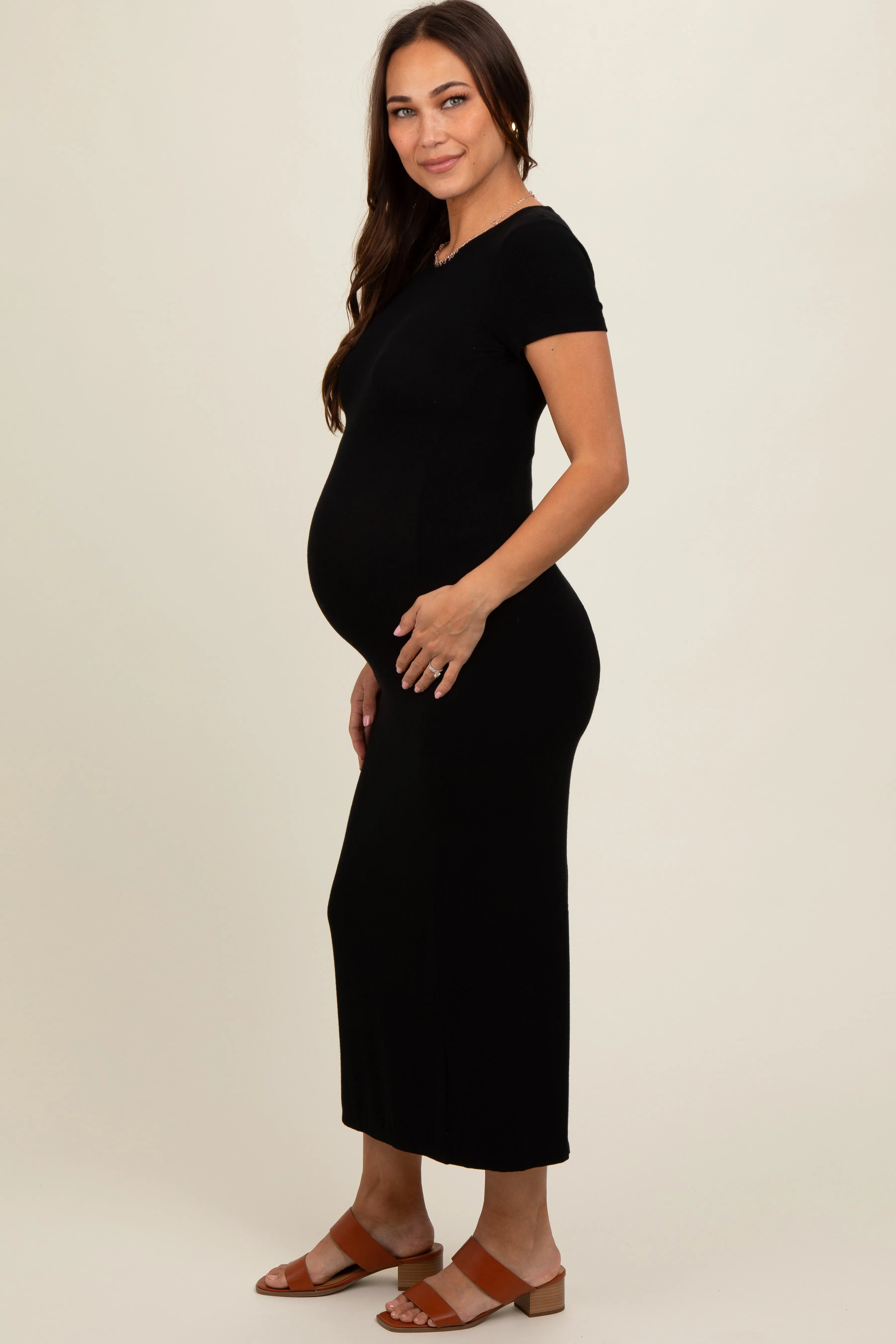 Black Rib Knit Back Slit Maternity Dress sold by Pinkblush product image thumbnail 3