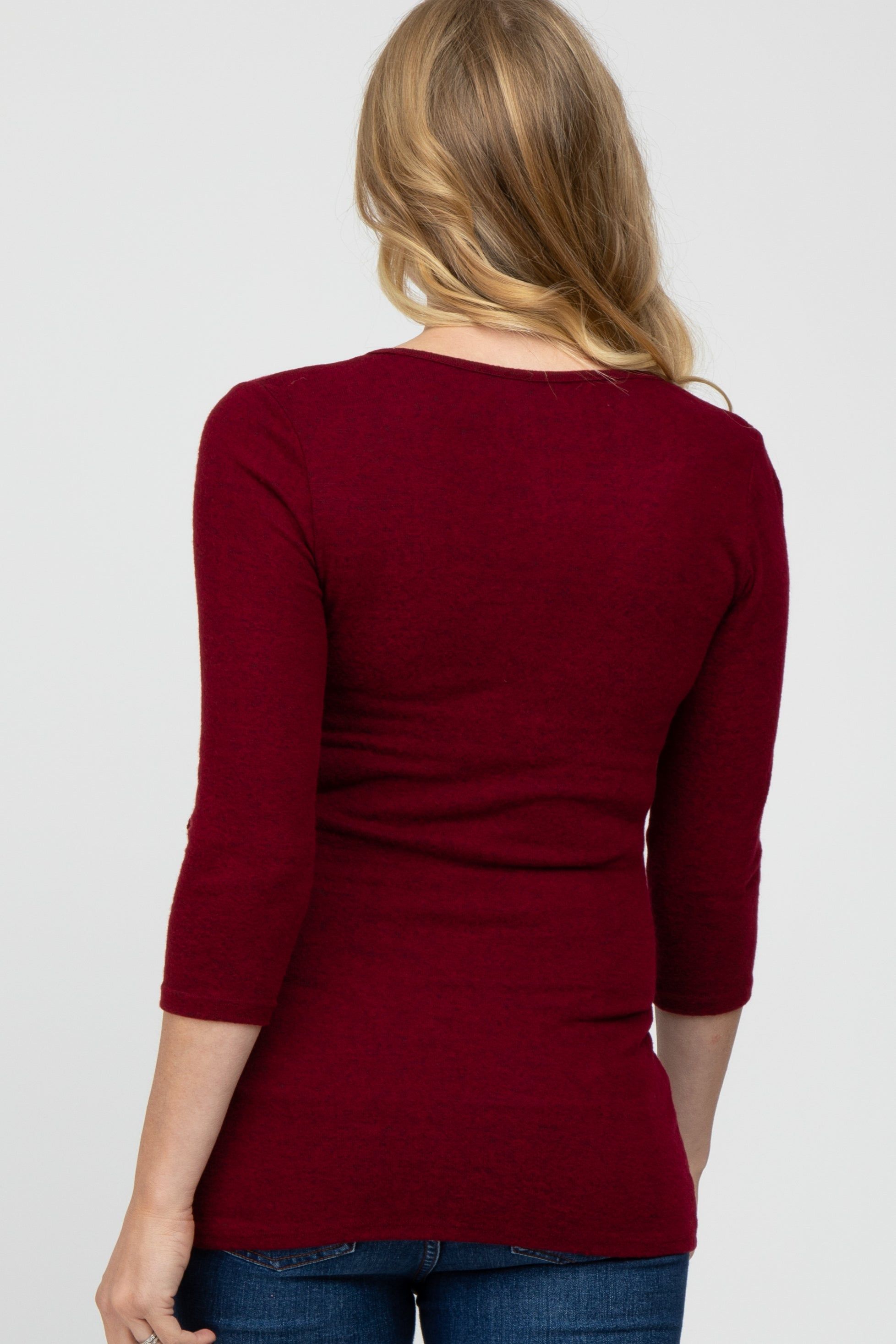 Burgundy Brushed Knit Maternity Wrap Top sold by Pinkblush product image thumbnail 4