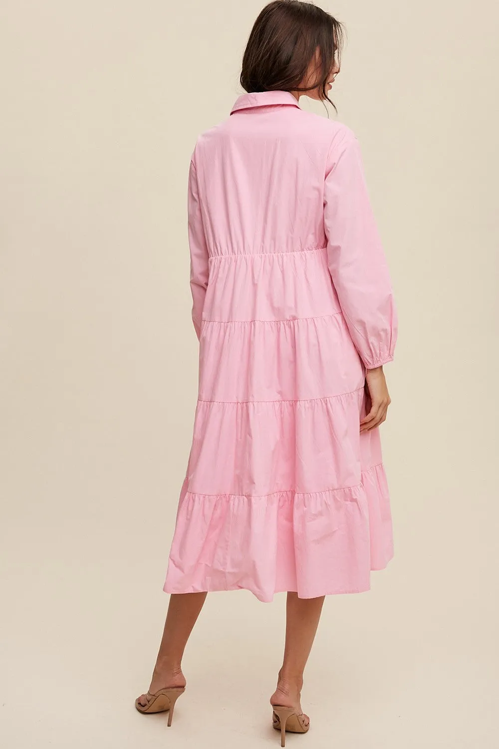 Pink Tiered Collared Midi Dress sold by Pinkblush product image thumbnail 3