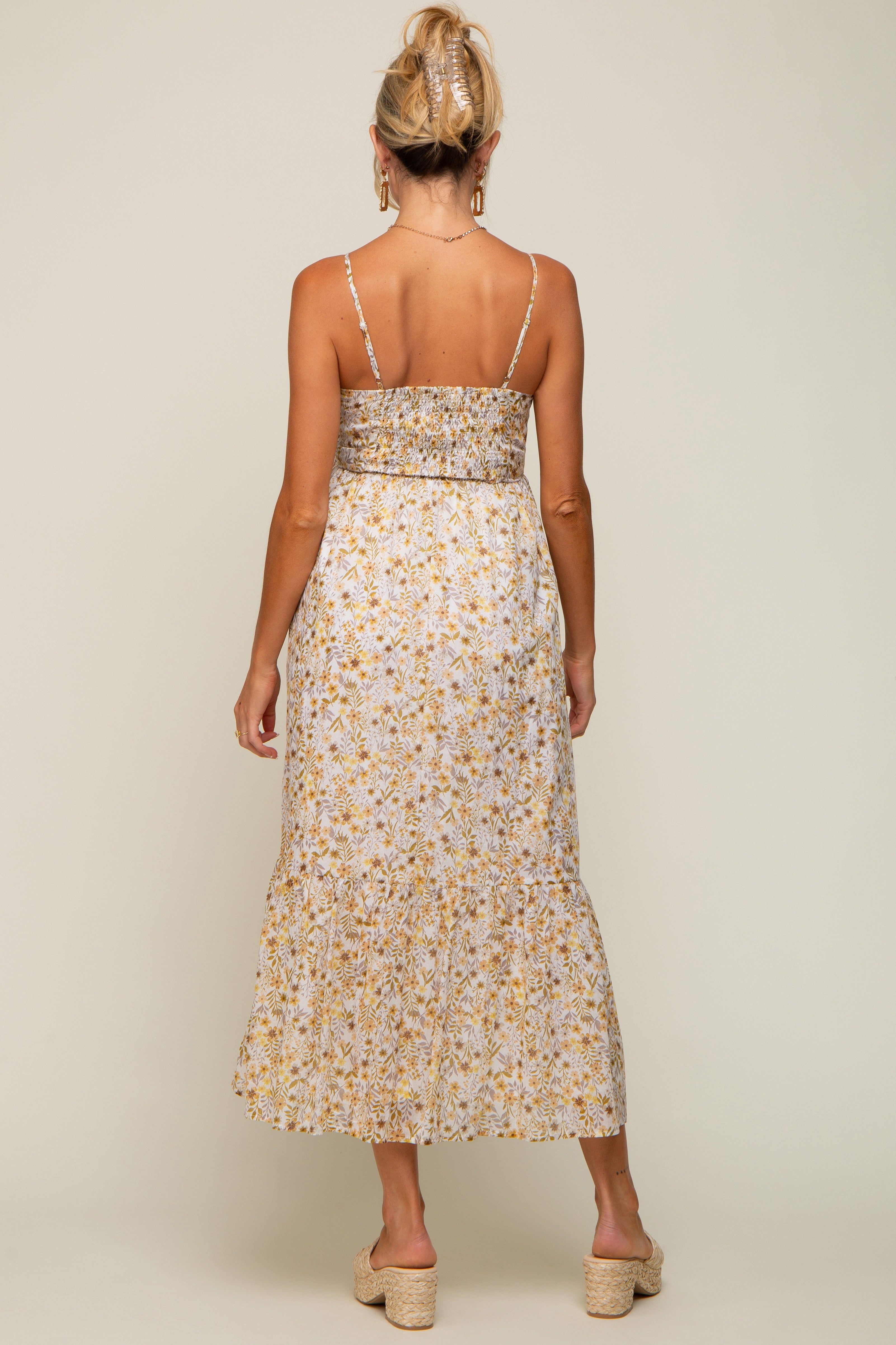 Cream Floral Cinched Top A-Line Maternity Maxi Dress sold by Pinkblush product image thumbnail 3