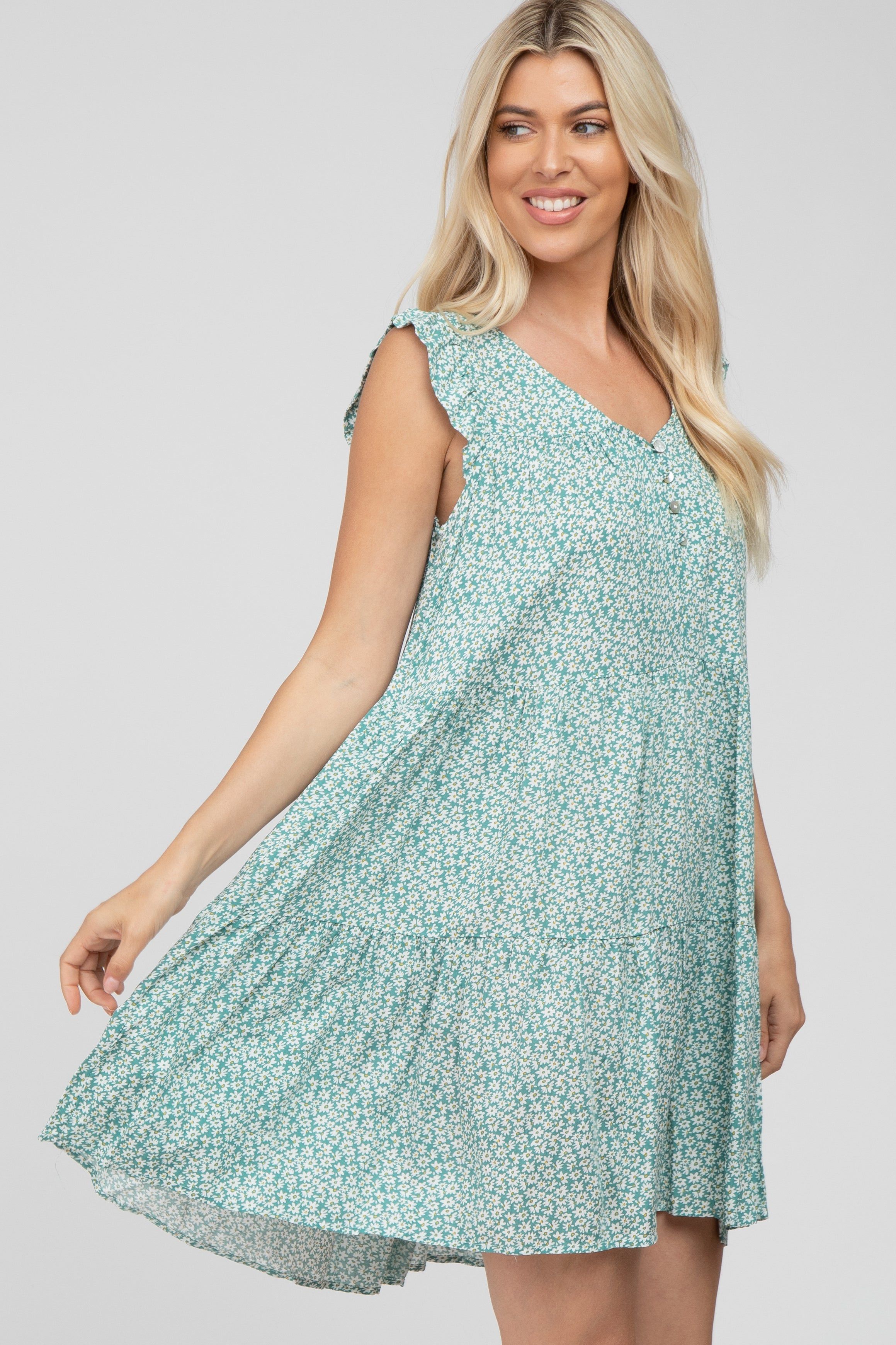 Mint Floral Print Tiered Dress sold by Pinkblush product image thumbnail 3