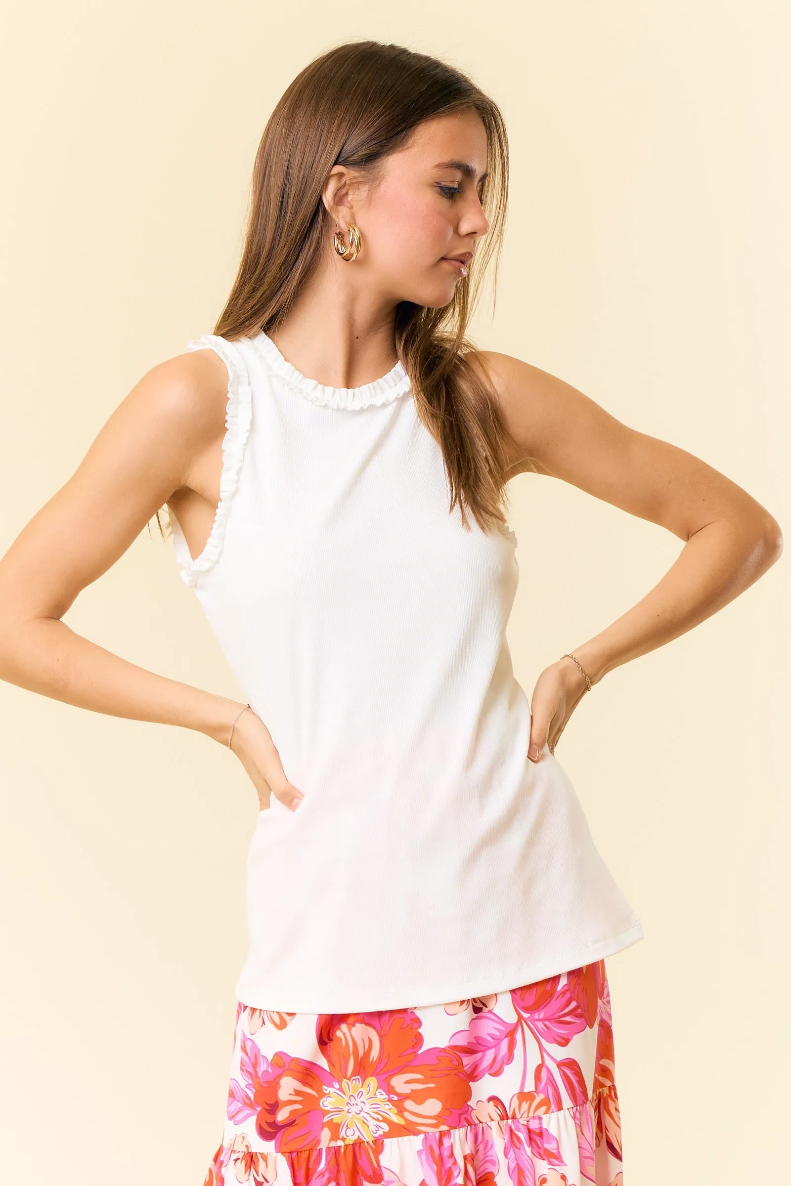 White Rib Knit Ruffle Trim Sleeveless Maternity Top sold by Pinkblush product image thumbnail 4