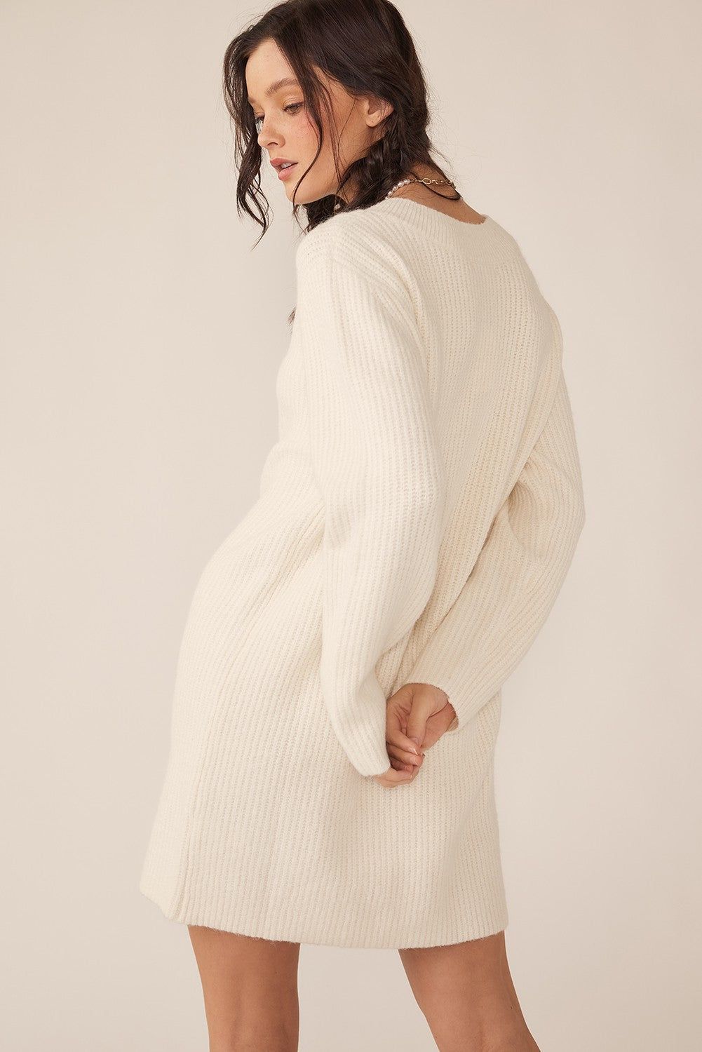 Ivory V-Neck Oversized Sweater Dress sold by Pinkblush product image thumbnail 3