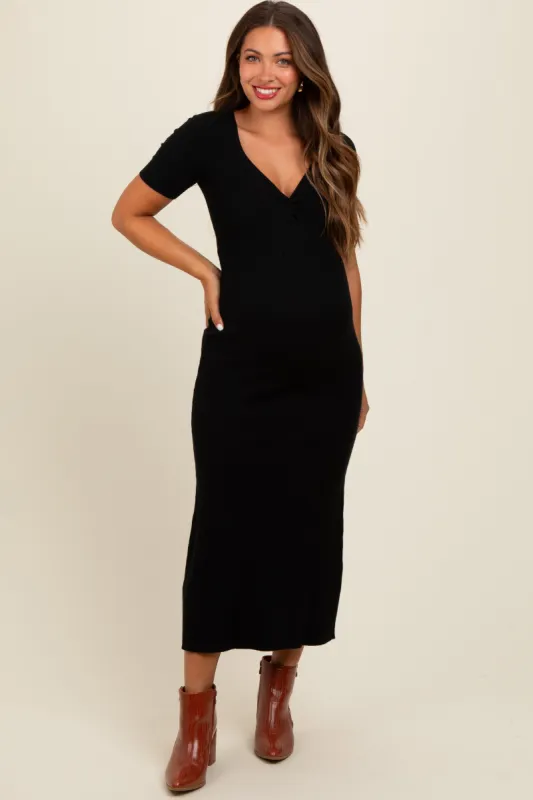 Black Knit Twisted V-Neck Maternity Maxi Dress sold by Pinkblush