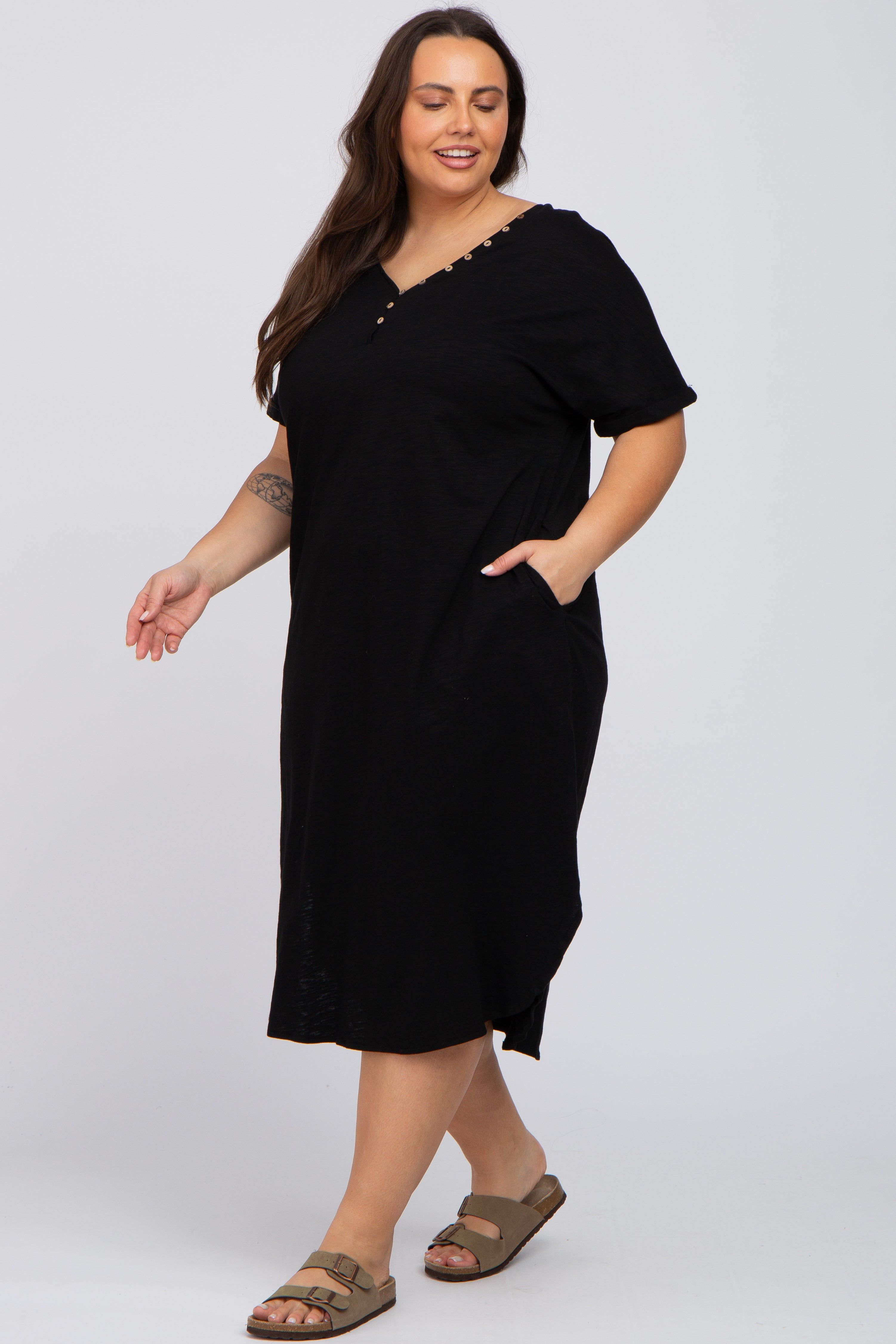 Black Button Neck Round Hem Plus Dress sold by Pinkblush product image thumbnail 2