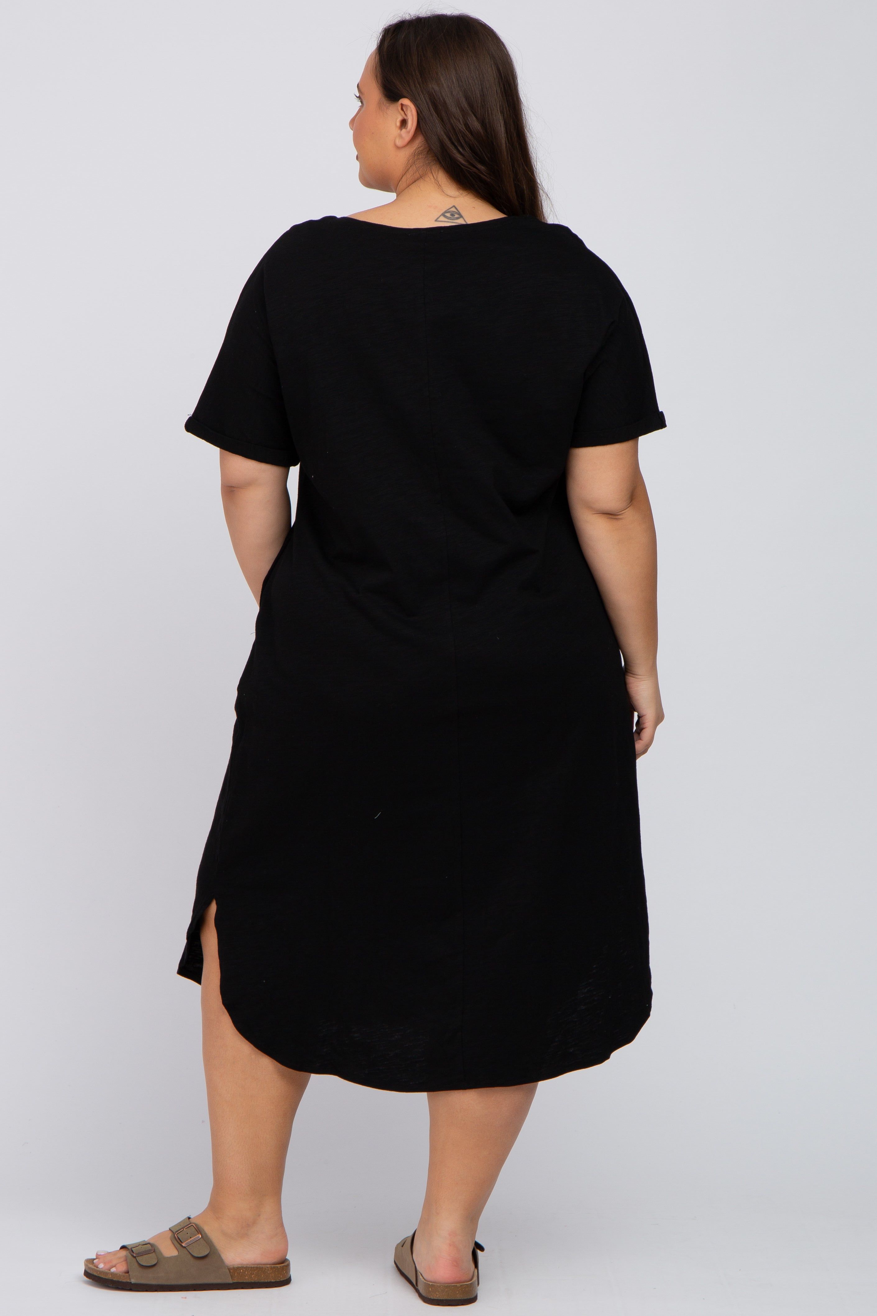 Black Button Neck Round Hem Plus Dress sold by Pinkblush product image thumbnail 3