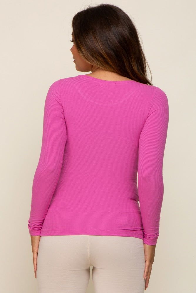 Fuchsia Ribbed Long Sleeve Maternity Top sold by Pinkblush product image thumbnail 2