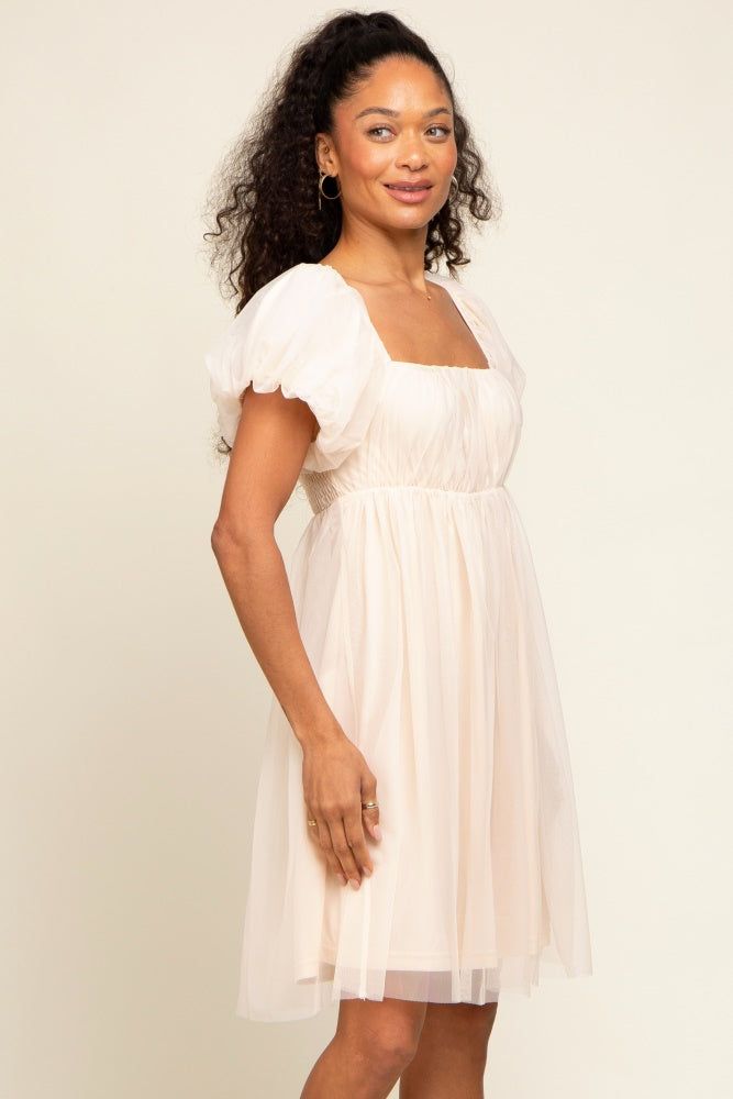 Beige Tulle Puff Sleeve Dress sold by Pinkblush product image thumbnail 3