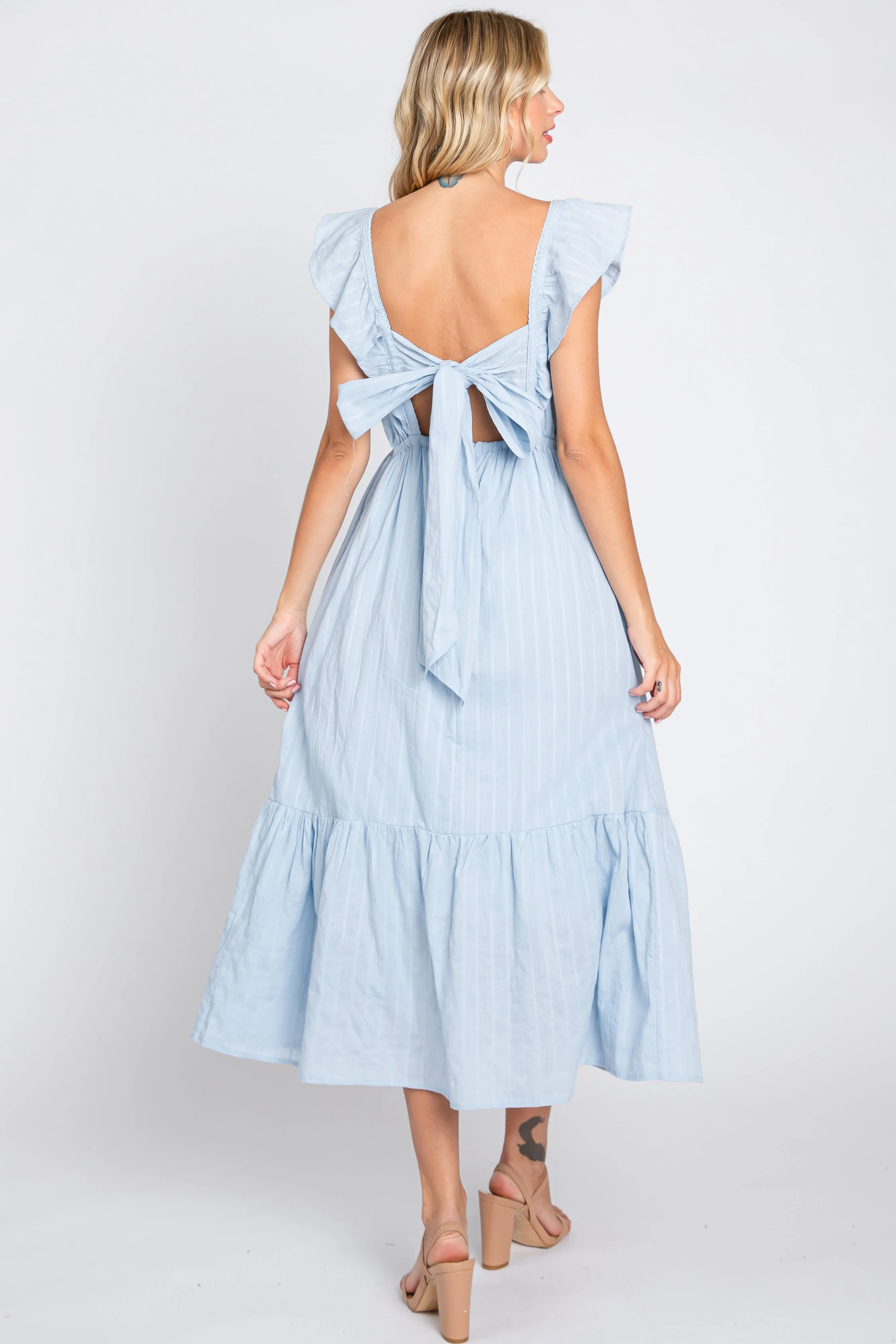 Light Blue Floral Embroidered Tie Back Midi Dress sold by Pinkblush product image thumbnail 3