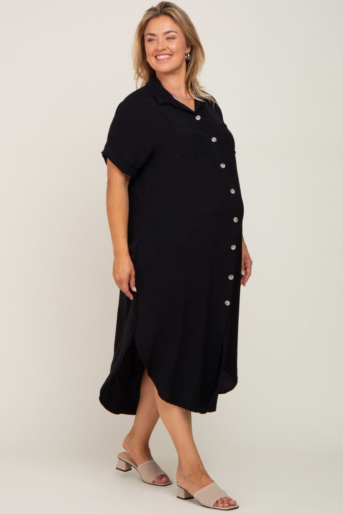 Black Button Down Hi Low Maternity Plus Maxi Dress sold by Pinkblush product image thumbnail 2