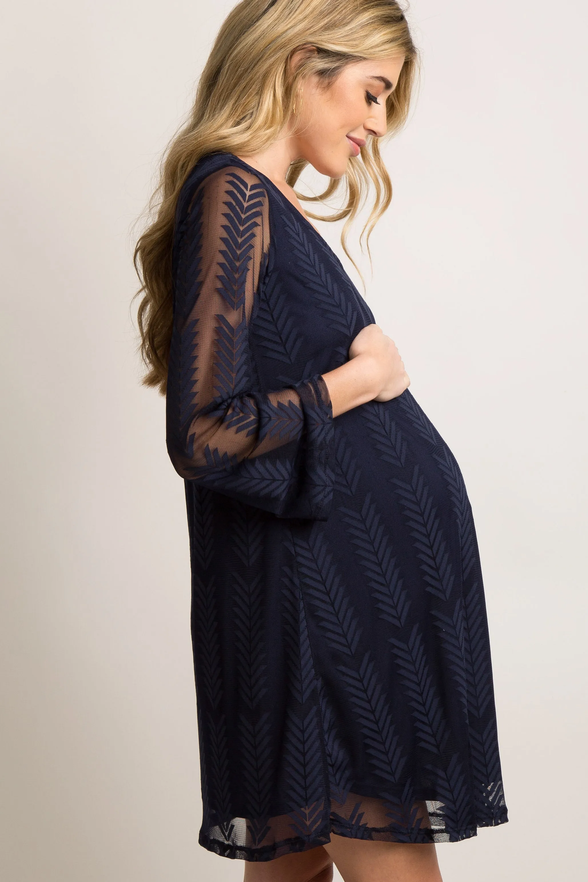 PinkBlush Navy Mesh Overlay Maternity Dress sold by Pinkblush product image thumbnail 3