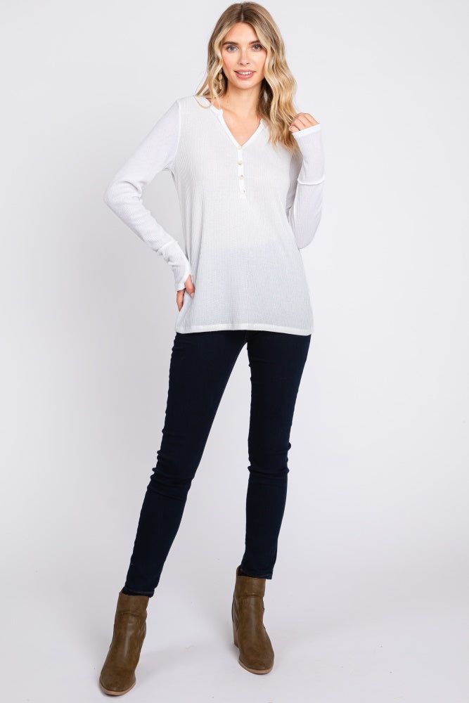 Ivory Rib Knit Button Accent Long Sleeve Top sold by Pinkblush product image thumbnail 4