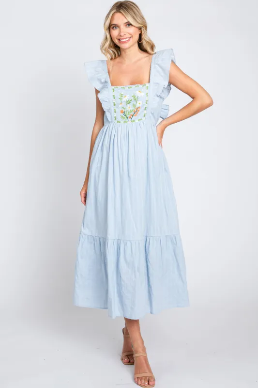 Light Blue Floral Embroidered Tie Back Midi Dress sold by Pinkblush
