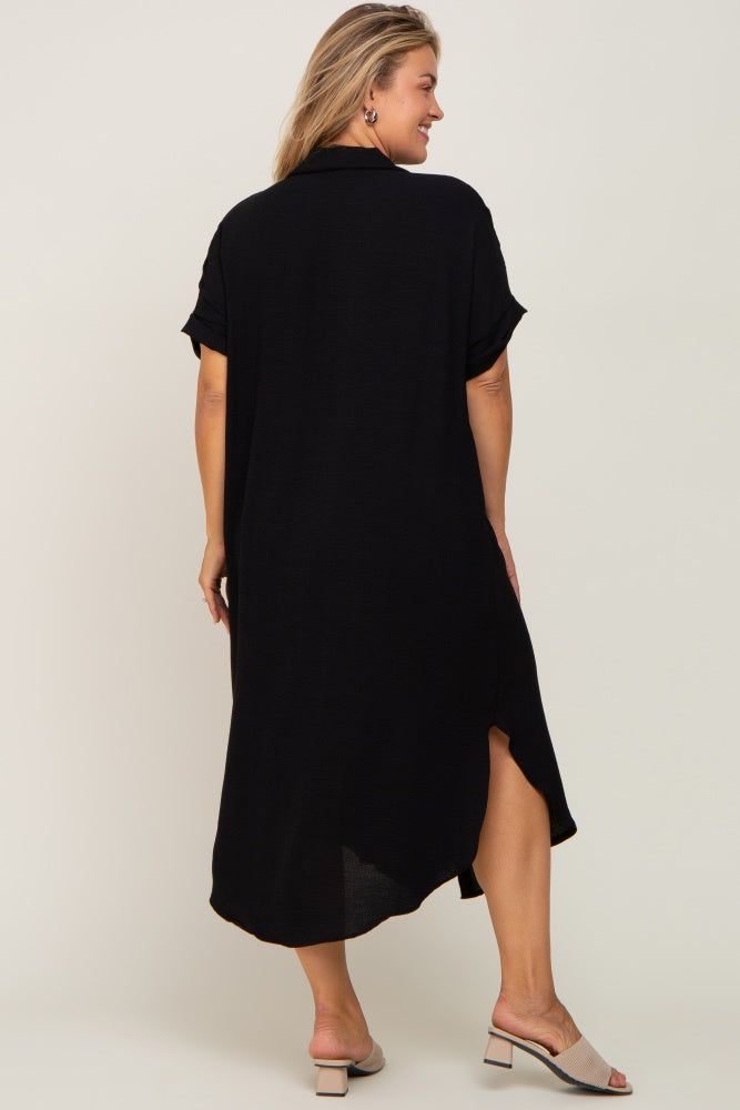 Black Button Down Hi Low Maternity Plus Maxi Dress sold by Pinkblush product image thumbnail 3