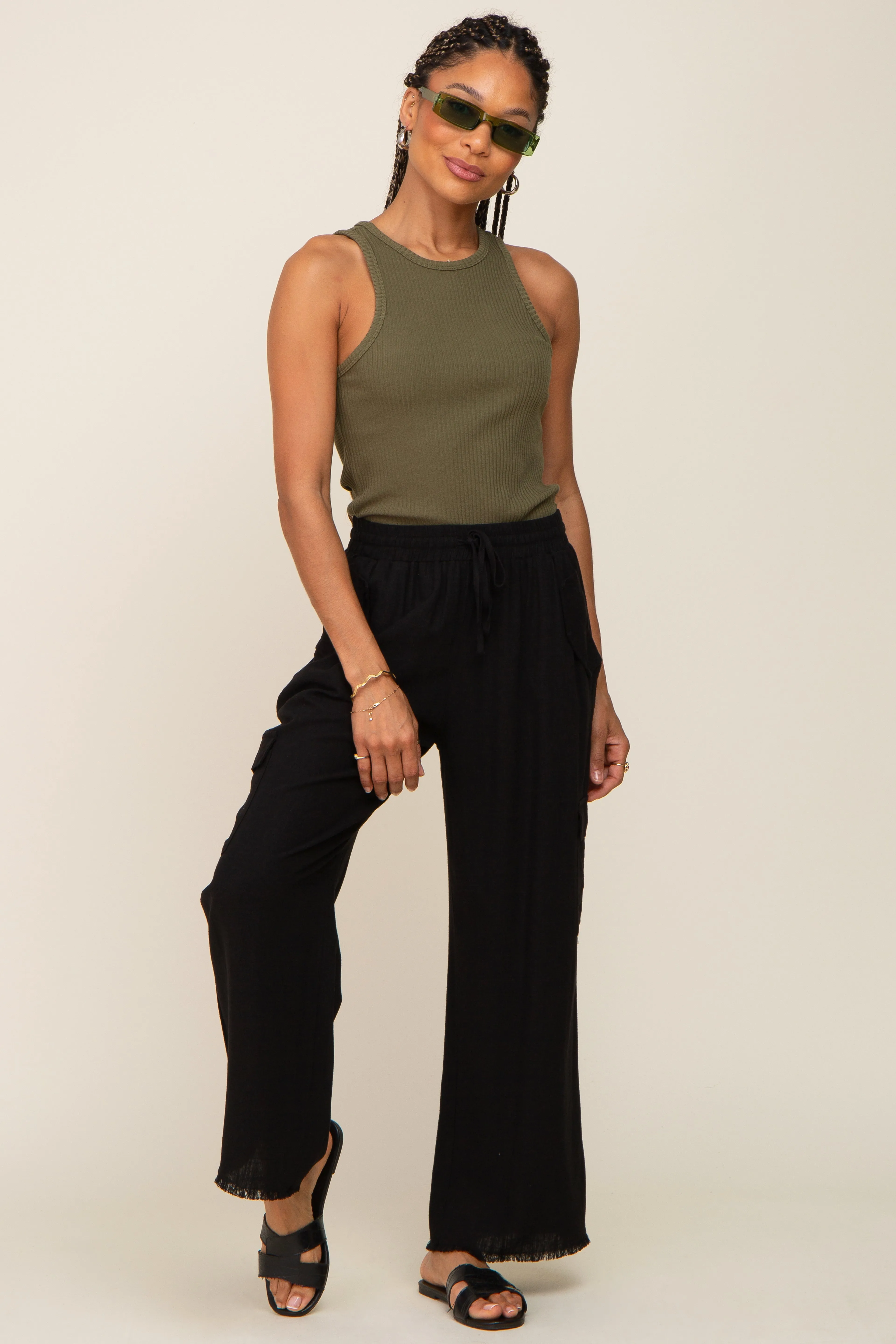 Black Raw Hem Cargo Pants sold by Pinkblush product image thumbnail 5
