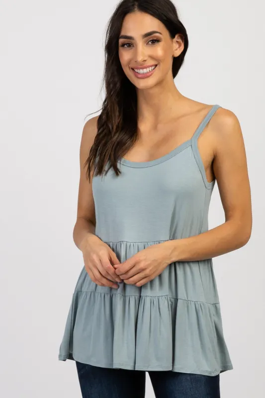 Light Blue Solid Ruffle Peplum Top sold by Pinkblush