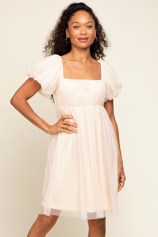 Beige Tulle Puff Sleeve Dress sold by Pinkblush product image thumbnail 2