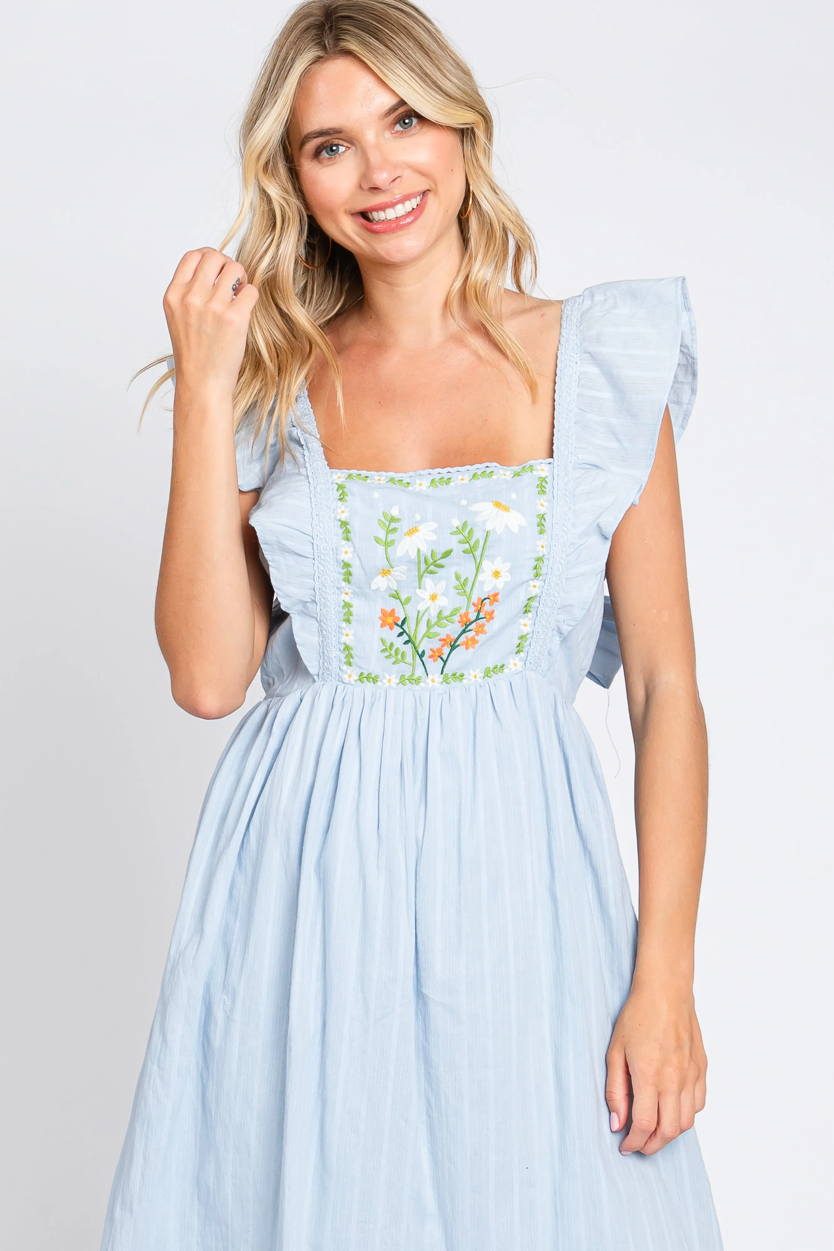 Light Blue Floral Embroidered Tie Back Midi Dress sold by Pinkblush product image thumbnail 5