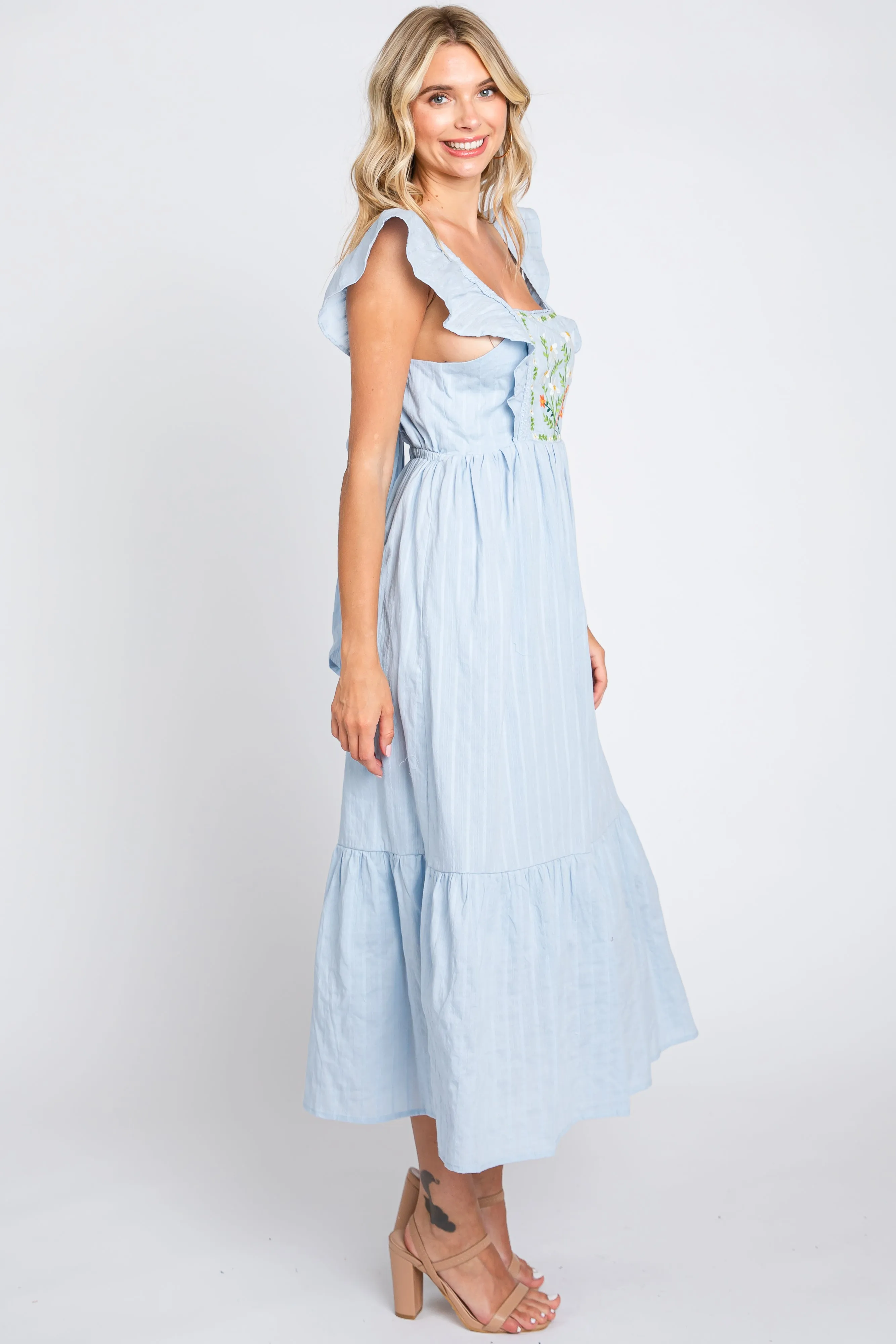 Light Blue Floral Embroidered Tie Back Midi Dress sold by Pinkblush product image thumbnail 2