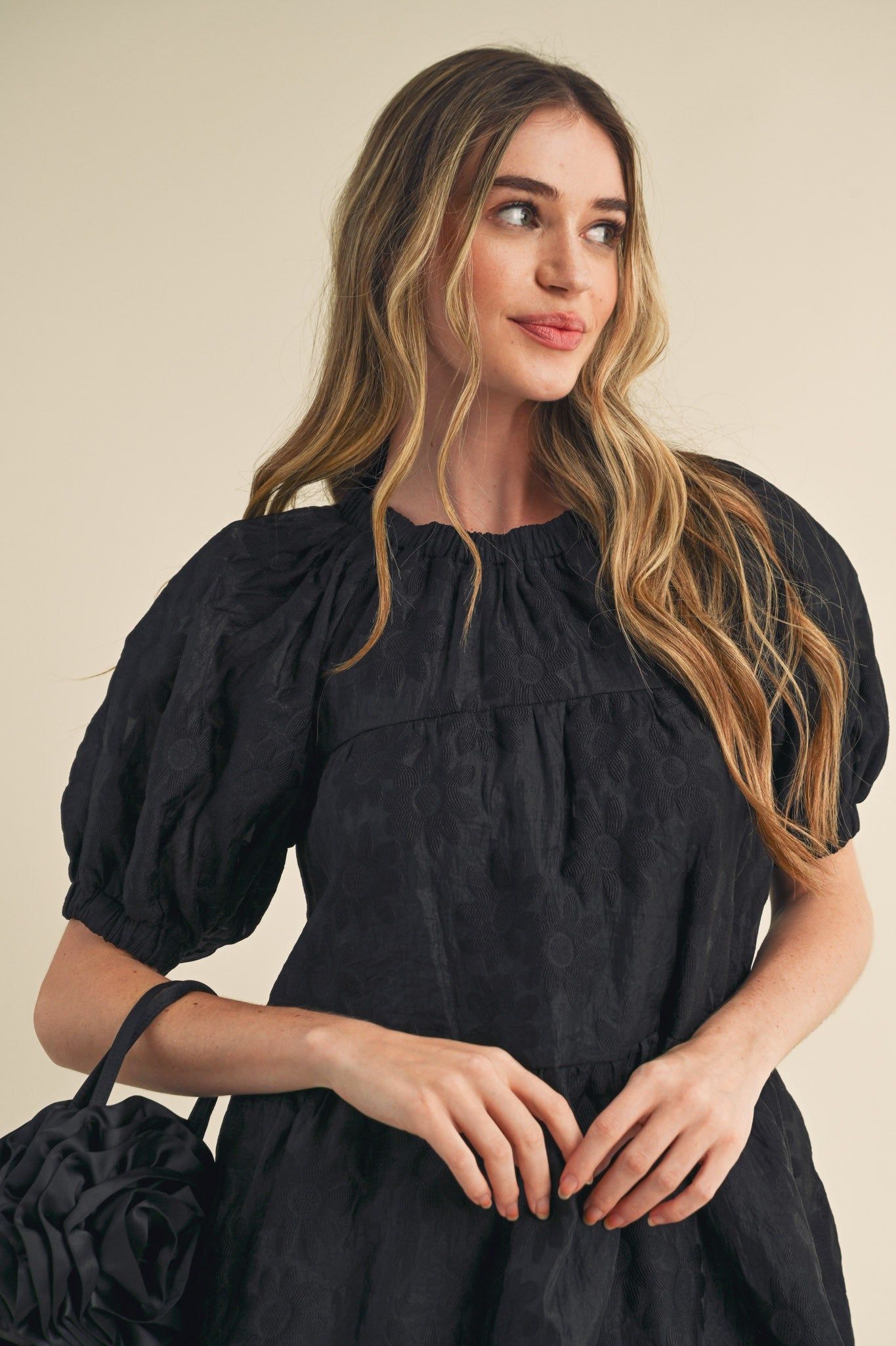 Black Organza Jacquard Babydoll Dress sold by Pinkblush product image thumbnail 2