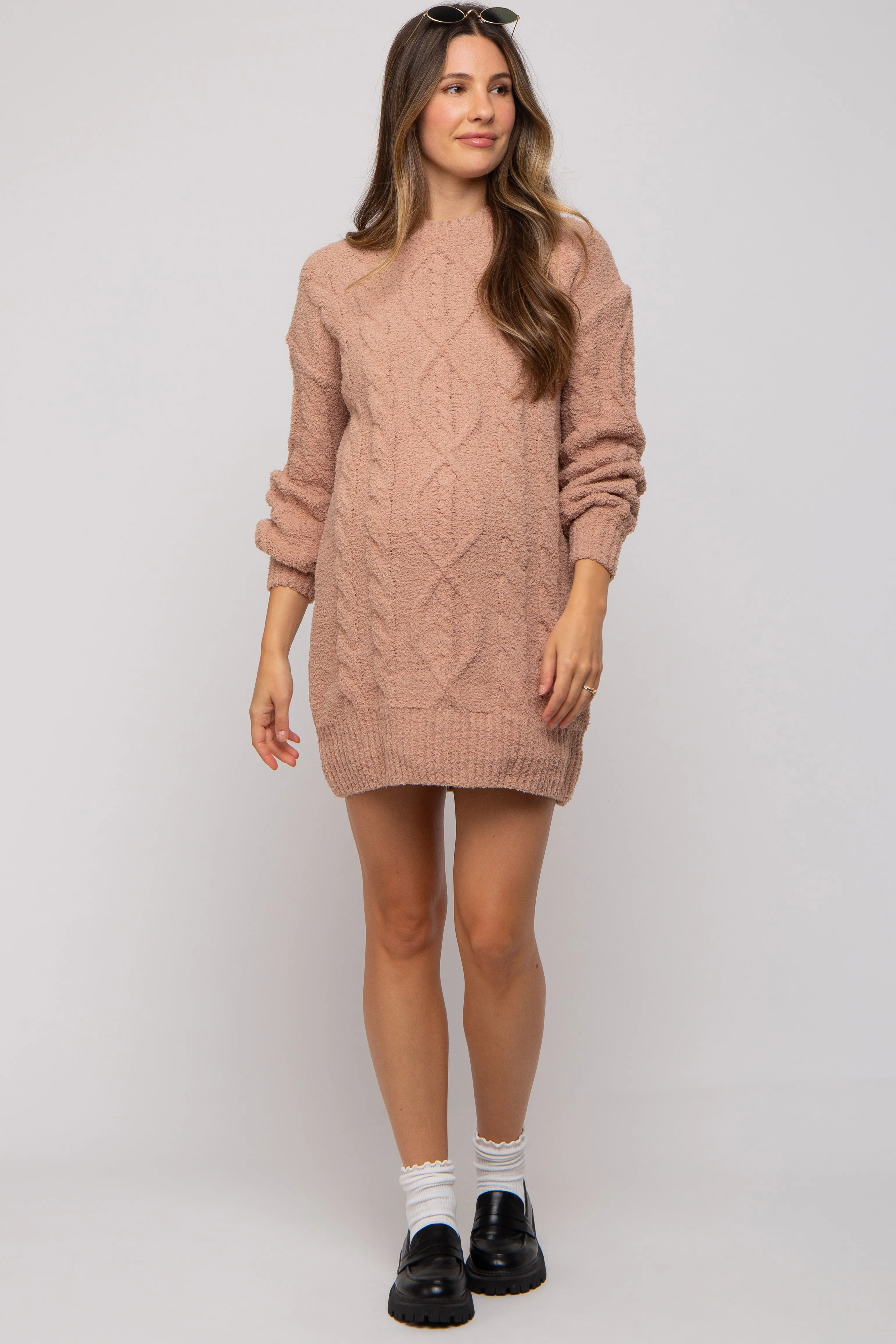 Camel Soft Knit Maternity Sweater Dress sold by Pinkblush